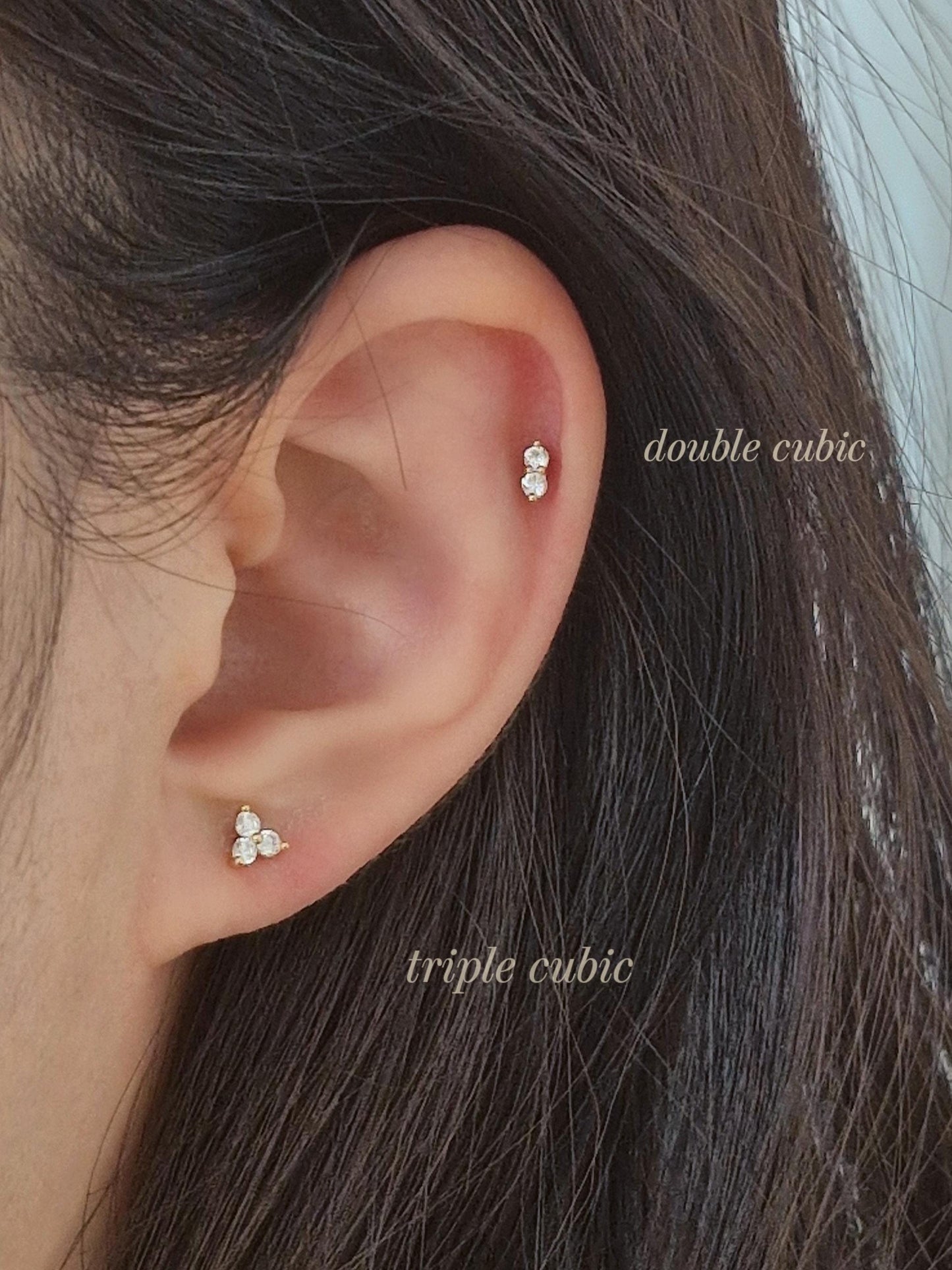 Cz cubic piercing set. cubic cluster stud. screwball stud earring. 14k goldfilled piercing set.