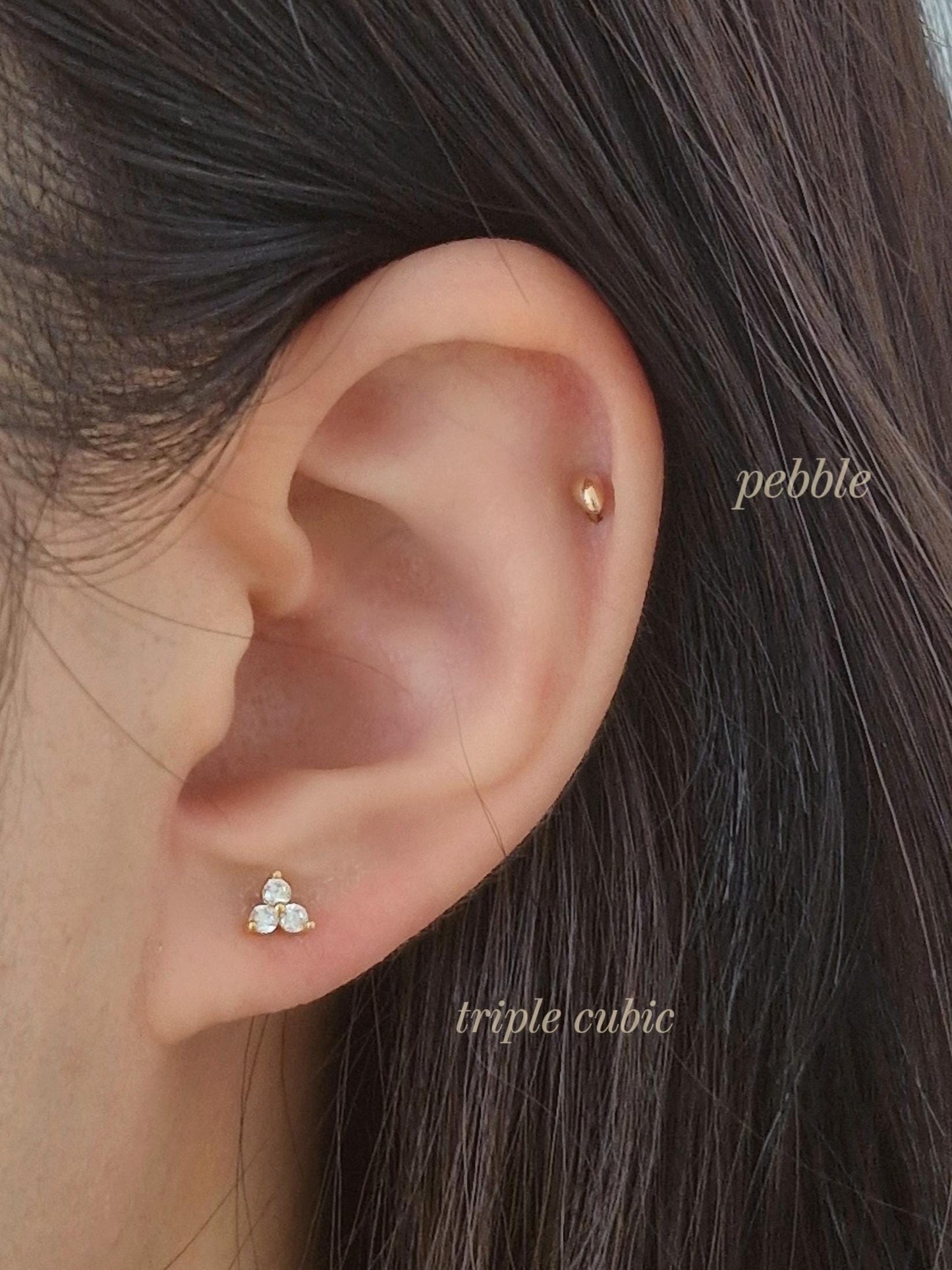 Cz cubic piercing set. cubic cluster stud. screwball stud earring. 14k goldfilled piercing set.