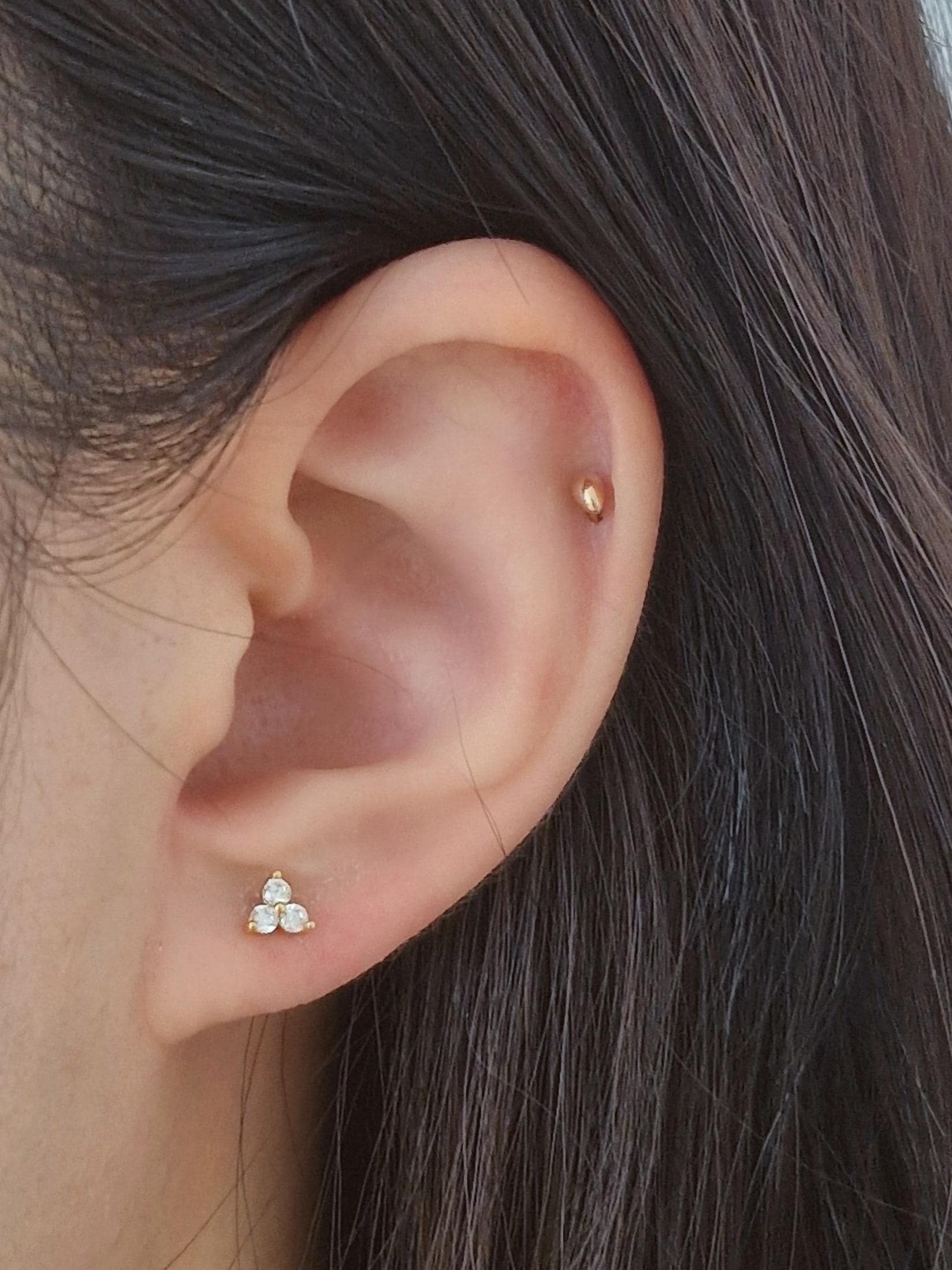 Cz cubic piercing set. cubic cluster stud. screwball stud earring. 14k goldfilled piercing set.