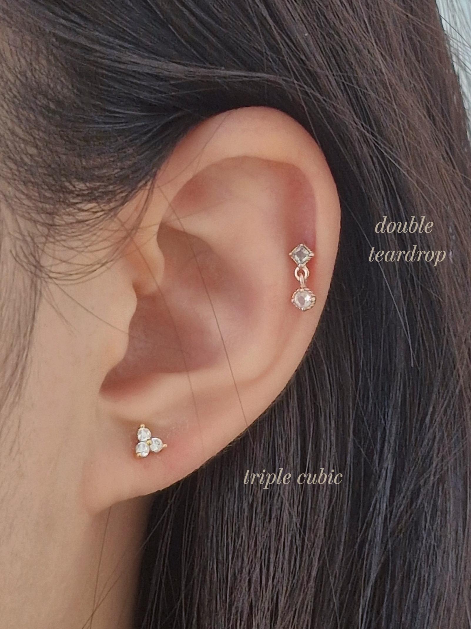 Cz cubic piercing set. cubic cluster stud. screwball stud earring. 14k goldfilled piercing set.