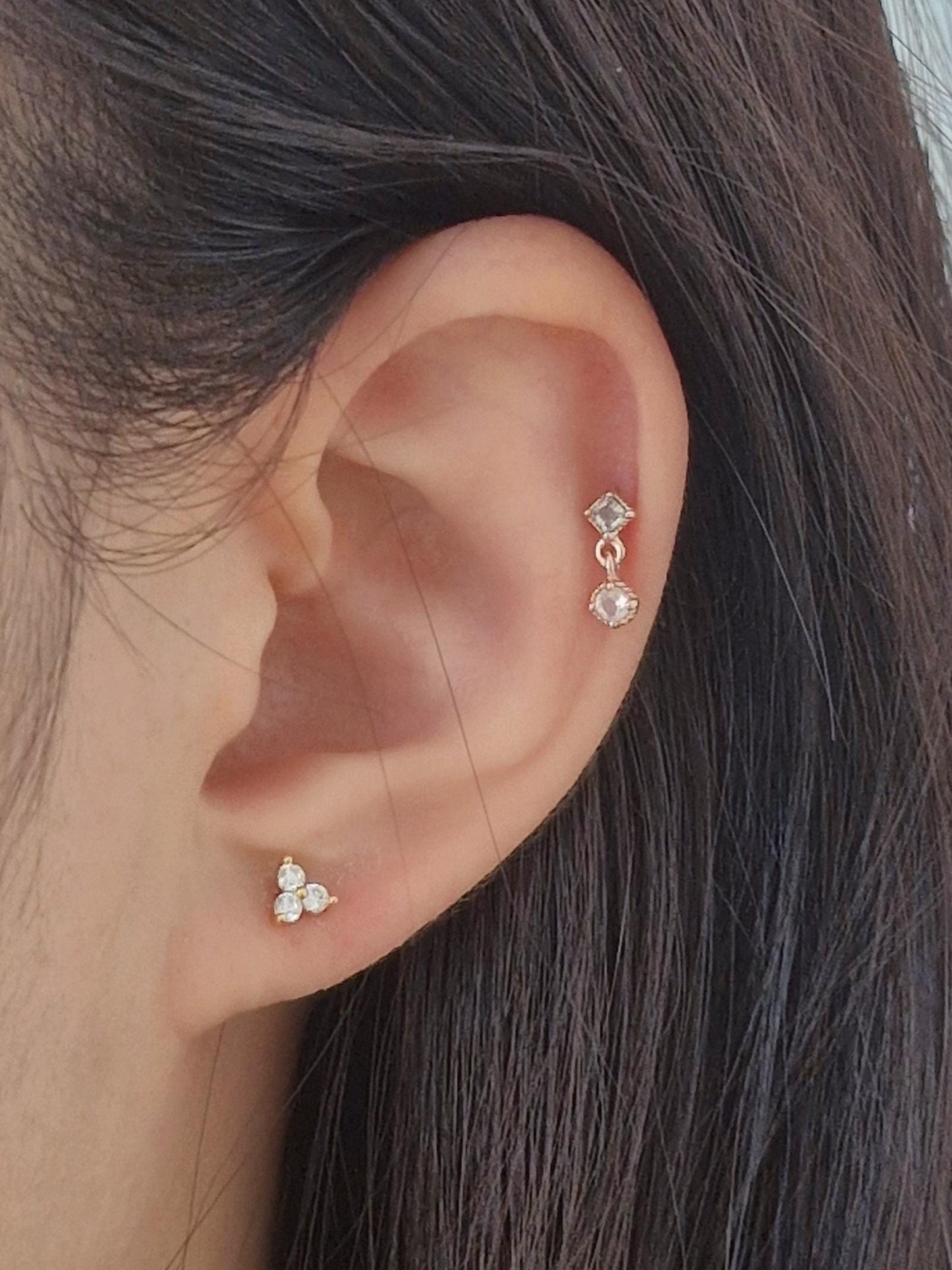 Cz cubic piercing set. cubic cluster stud. screwball stud earring. 14k goldfilled piercing set.