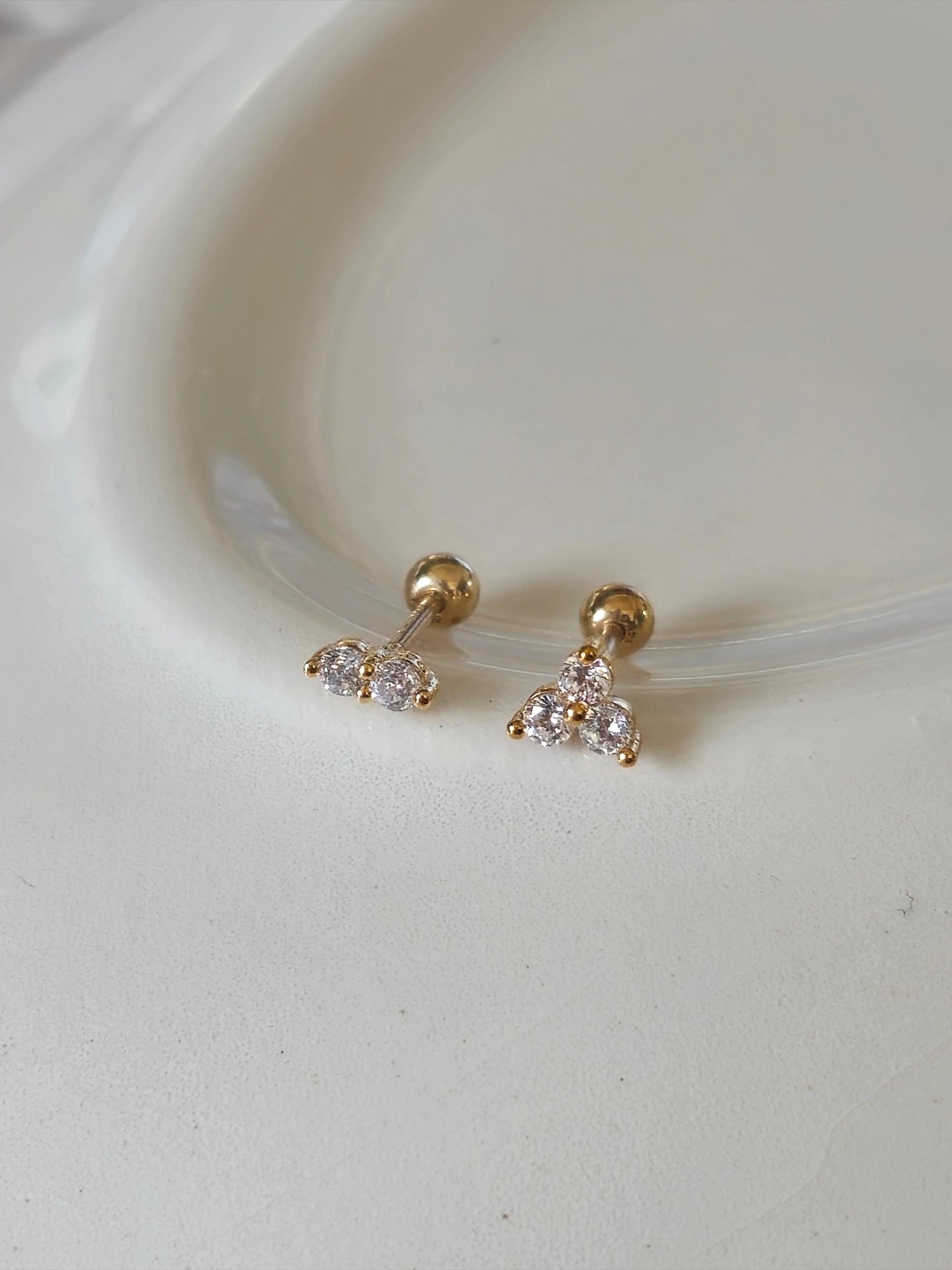 Cz cubic piercing set. cubic cluster stud. screwball stud earring. 14k goldfilled piercing set.