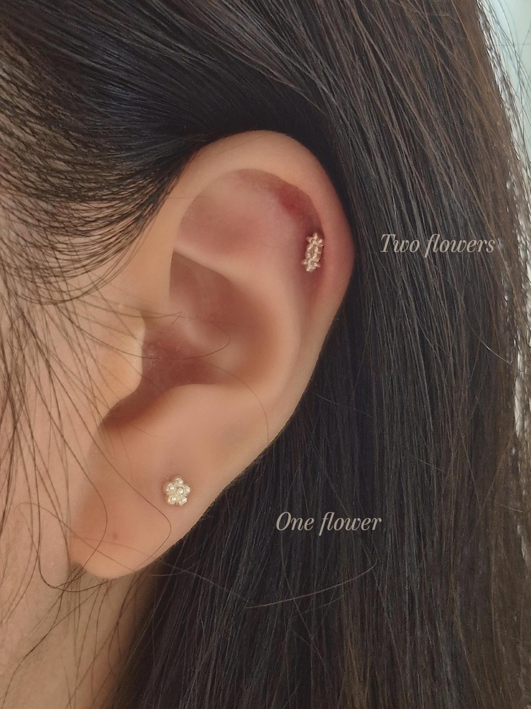 Dainty Flower Piercing. 925 Sterling Silver Cartilage Earring. Helix Jewelry. screw back screwball stud earring. 20G. Price for single.