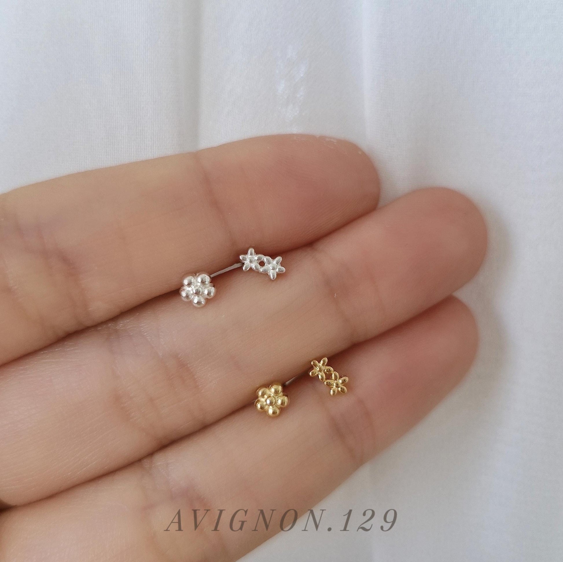 Dainty Flower Piercing. 925 Sterling Silver Cartilage Earring. Helix Jewelry. screw back screwball stud earring. 20G. Price for single.