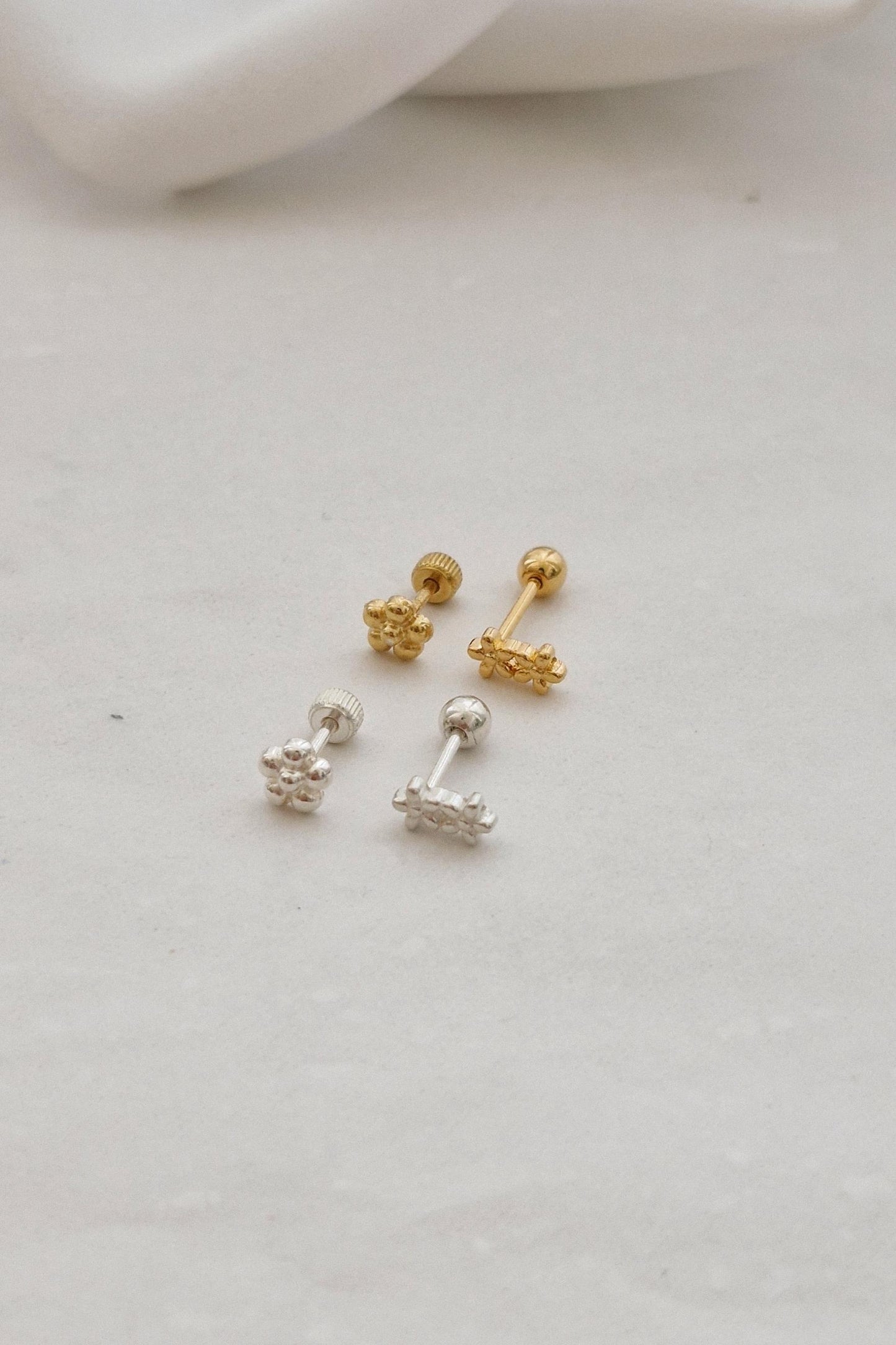 Dainty Flower Piercing. 925 Sterling Silver Cartilage Earring. Helix Jewelry. screw back screwball stud earring. 20G. Price for single.