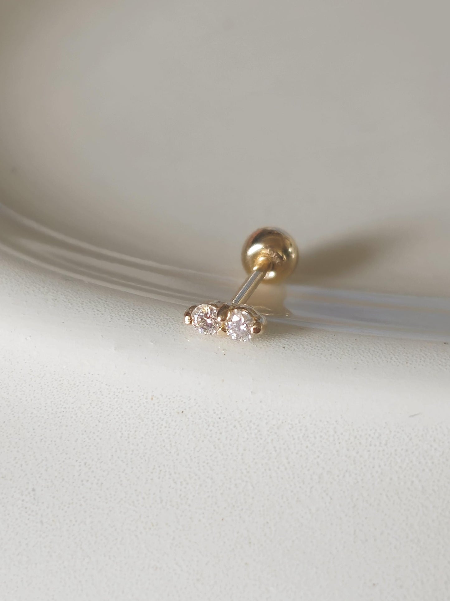 Double stone petit Lab diamond moissanite 14k 18k screwball piercing.