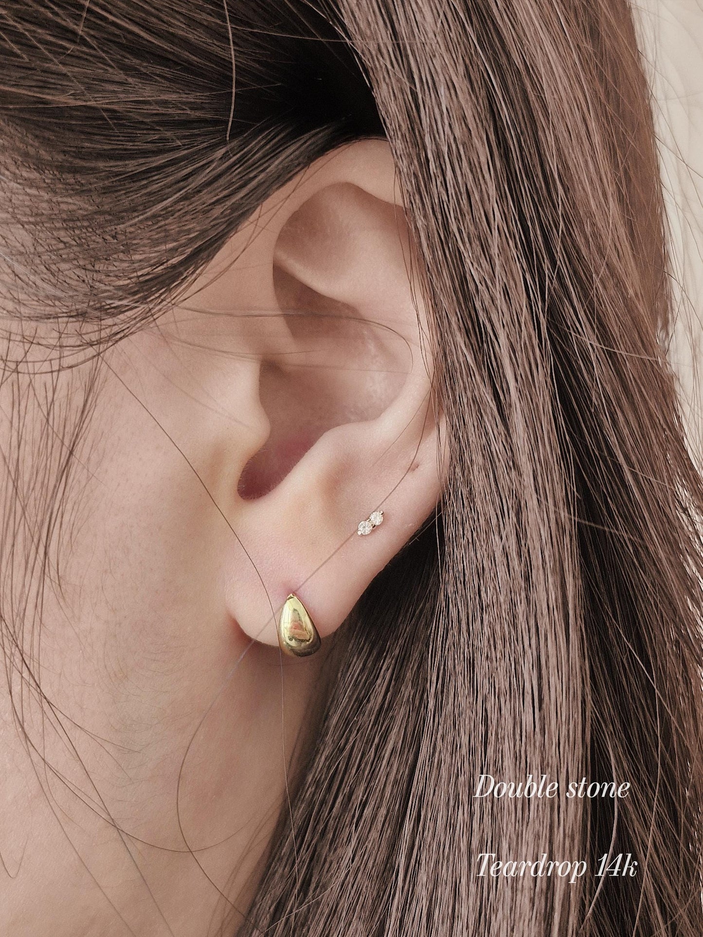 Double stone petit Lab diamond moissanite 14k 18k screwball piercing.