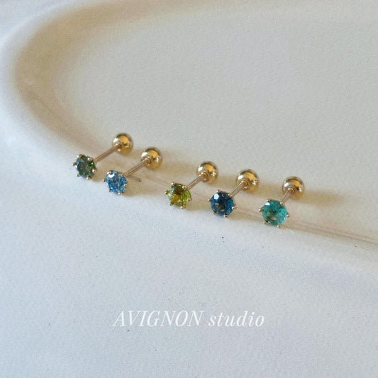 Emerald. London blue topaz. Peridot. lab diamond. 14k solid gold piercing. Blue Green real Gemstone piercing. screwback stud.Birthstone.