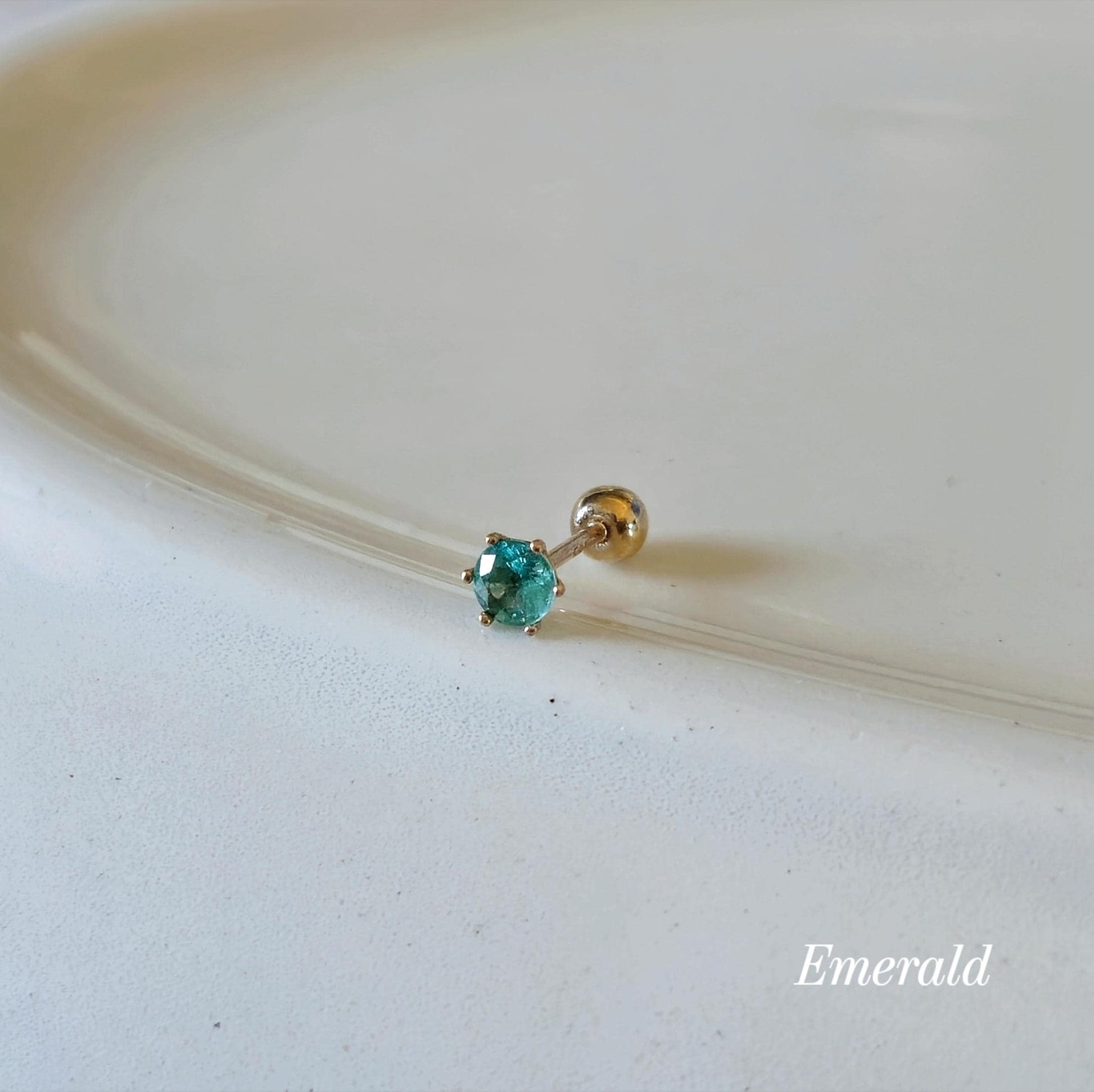Emerald. London blue topaz. Peridot. lab diamond. 14k solid gold piercing. Blue Green real Gemstone piercing. screwback stud.Birthstone.