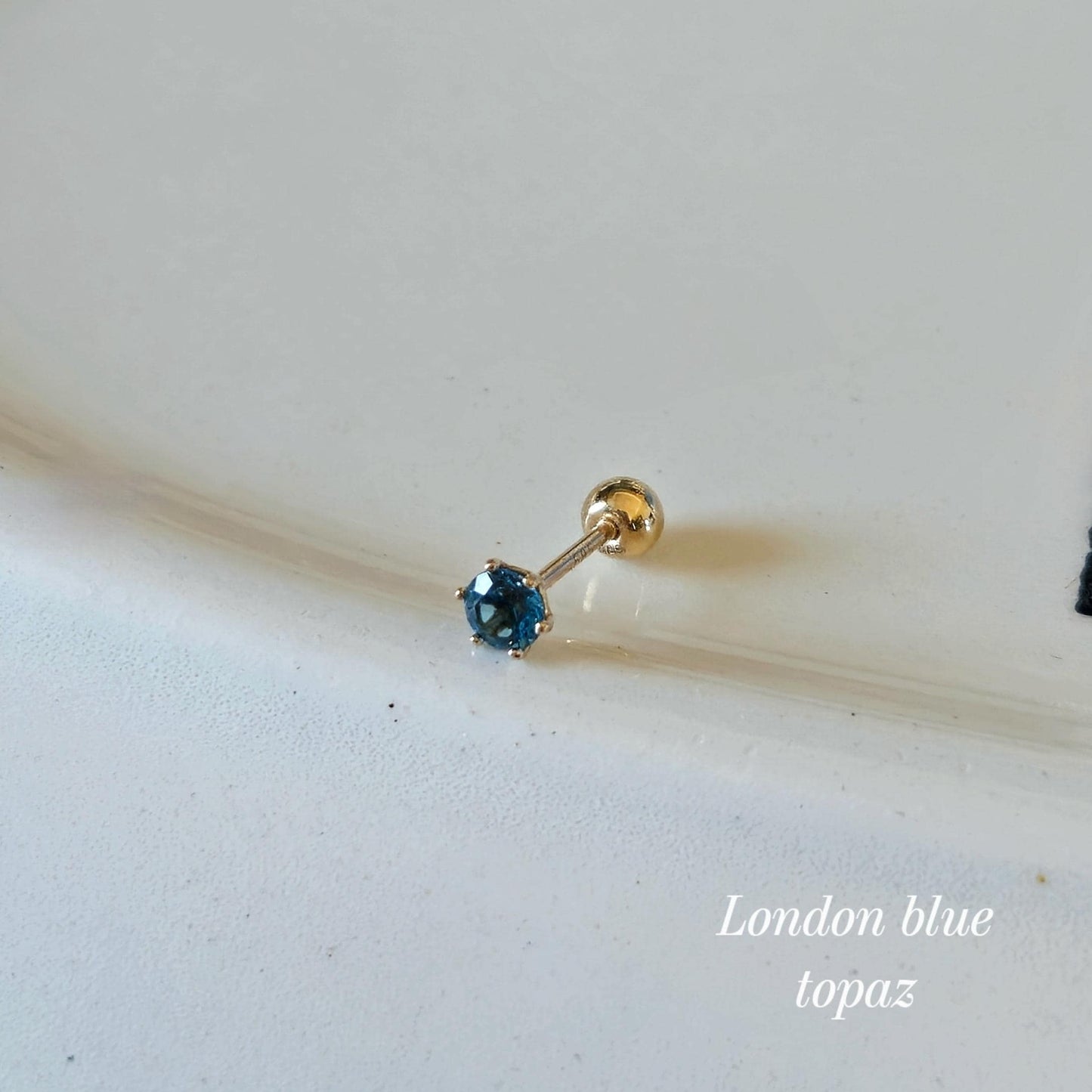 Emerald. London blue topaz. Peridot. lab diamond. 14k solid gold piercing. Blue Green real Gemstone piercing. screwback stud.Birthstone.