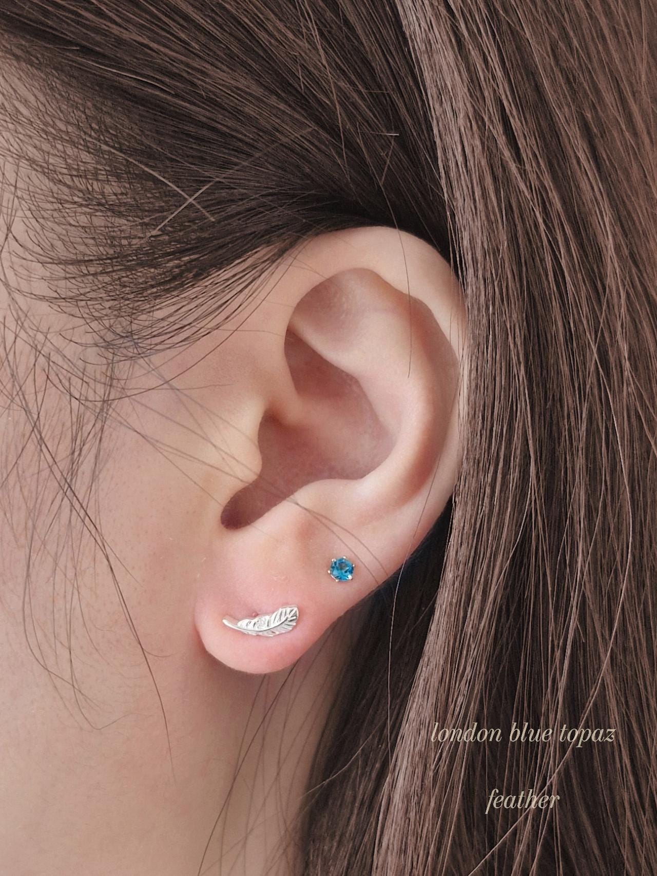 Emerald. London blue topaz. Peridot. lab diamond. 14k solid gold piercing. Blue Green real Gemstone piercing. screwback stud.Birthstone.