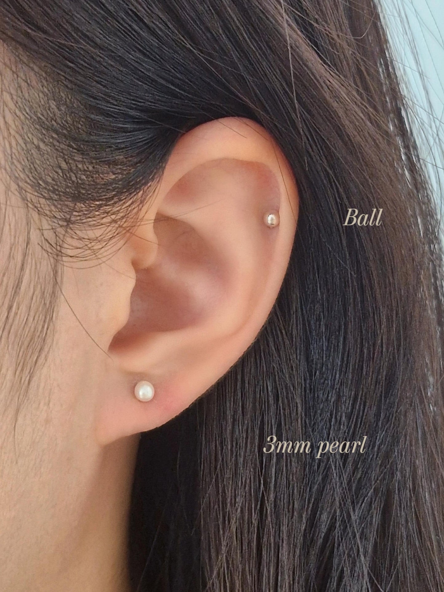 Freshwater Pearl Ball Stud piercing. Sterling Silver 925. 3mm 4mm 5mm. Natural Pearl. Cartilage Helix Tragus. screw ball. screw back. 20G