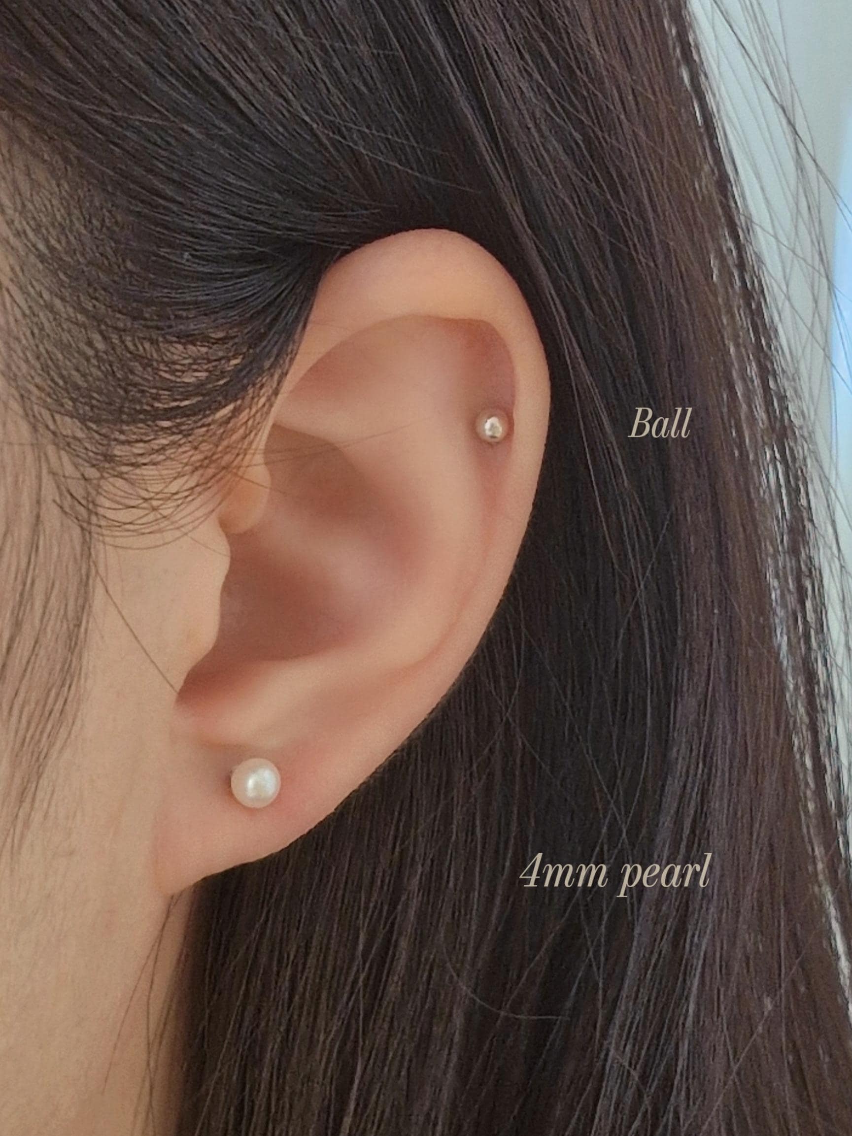 Freshwater Pearl Ball Stud piercing. Sterling Silver 925. 3mm 4mm 5mm. Natural Pearl. Cartilage Helix Tragus. screw ball. screw back. 20G