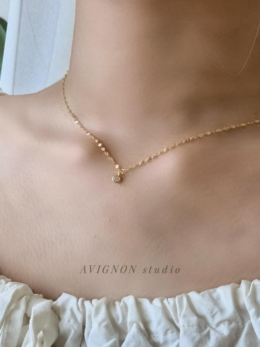Gold Bezel Cubic Zirconia Necklace, Elegant Dainty Pendant Necklace, Layering Jewelry Gift. sterling silver 925.