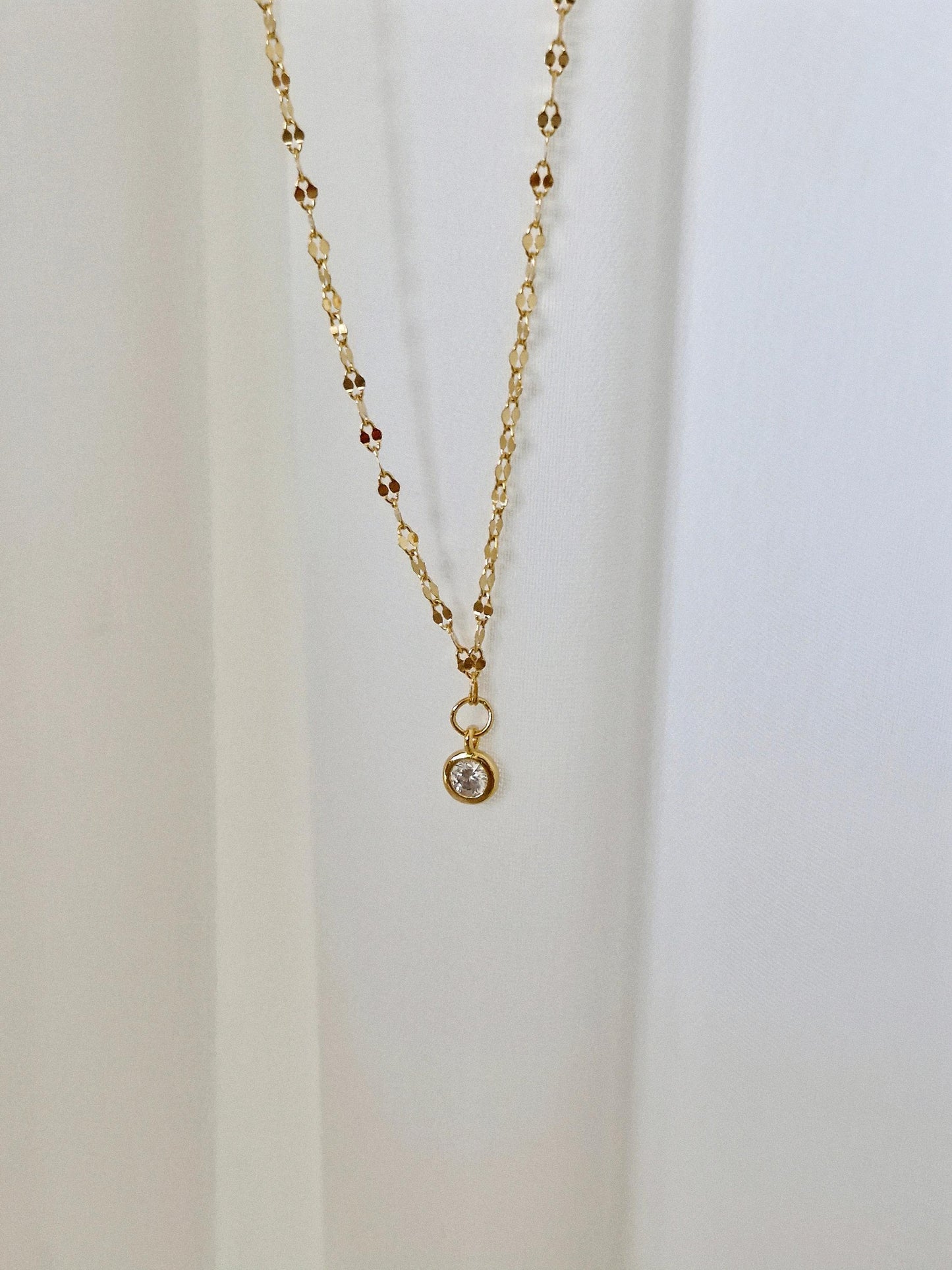 Gold Bezel Cubic Zirconia Necklace, Elegant Dainty Pendant Necklace, Layering Jewelry Gift. sterling silver 925.