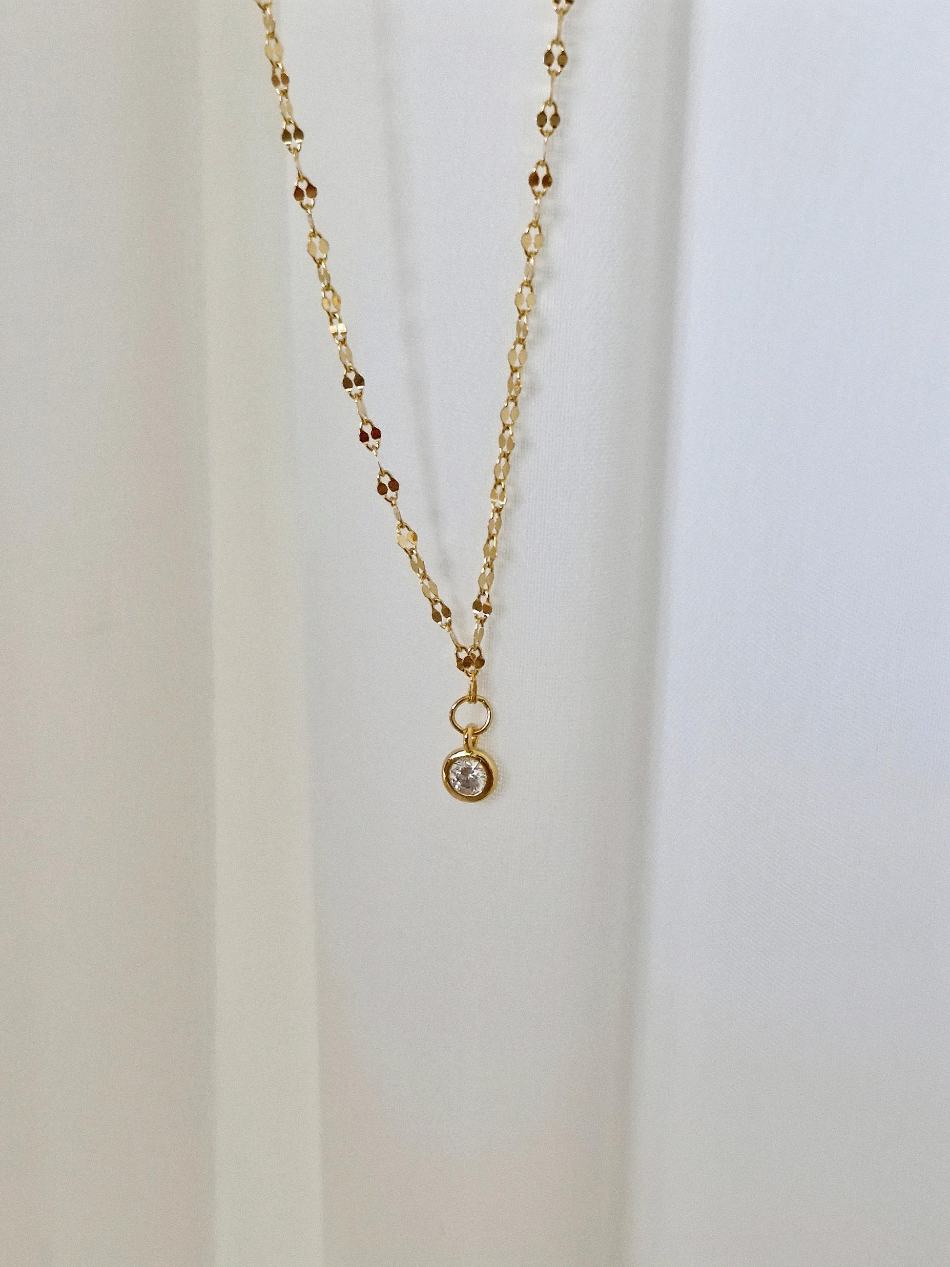 Gold Bezel Cubic Zirconia Necklace, Elegant Dainty Pendant Necklace, Layering Jewelry Gift. sterling silver 925.