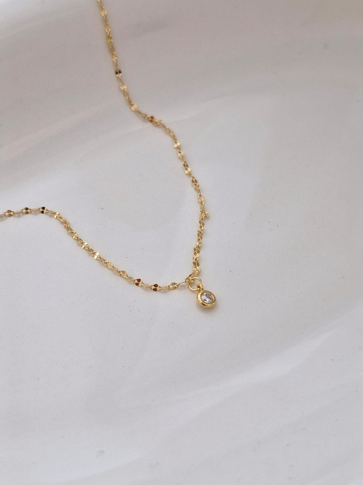 Gold Bezel Cubic Zirconia Necklace, Elegant Dainty Pendant Necklace, Layering Jewelry Gift. sterling silver 925.