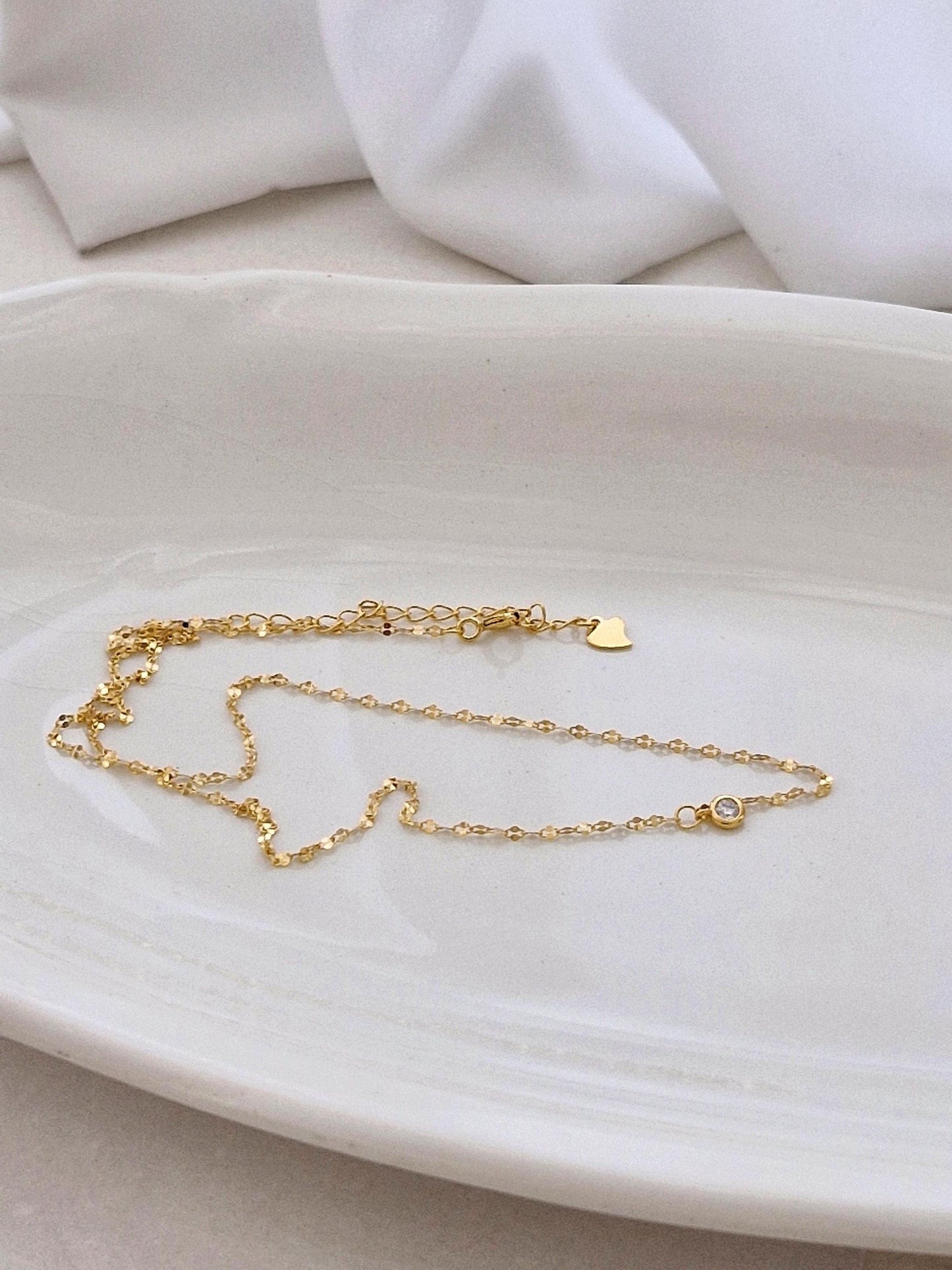 Gold Bezel Cubic Zirconia Necklace, Elegant Dainty Pendant Necklace, Layering Jewelry Gift. sterling silver 925.