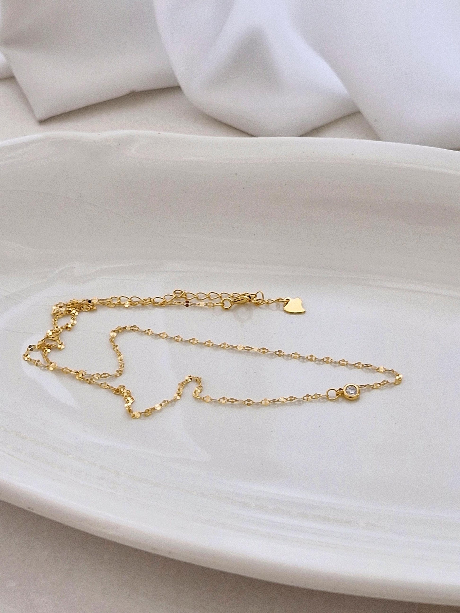 Gold Bezel Cubic Zirconia Necklace, Elegant Dainty Pendant Necklace, Layering Jewelry Gift. sterling silver 925.