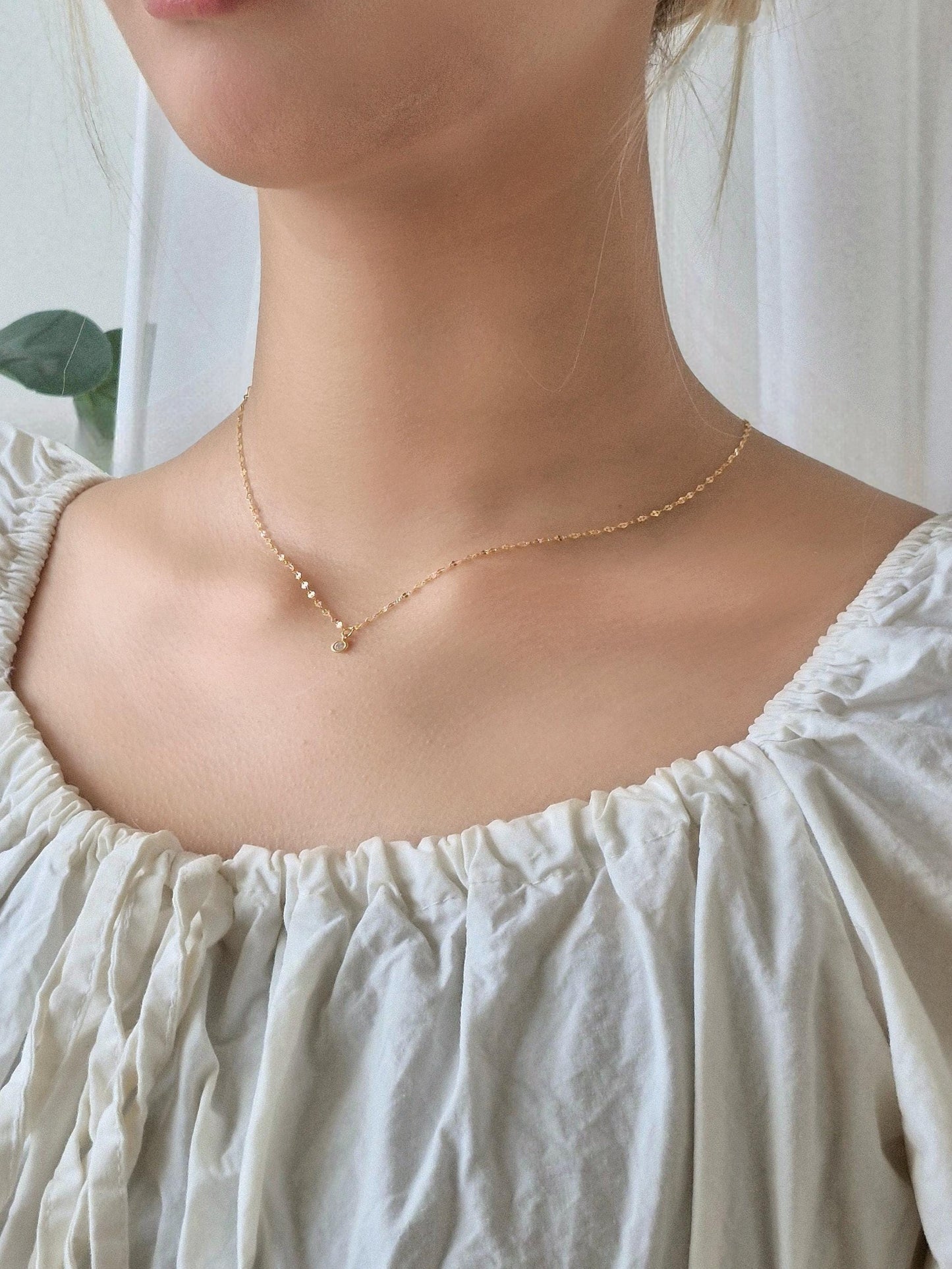 Gold Bezel Cubic Zirconia Necklace, Elegant Dainty Pendant Necklace, Layering Jewelry Gift. sterling silver 925.