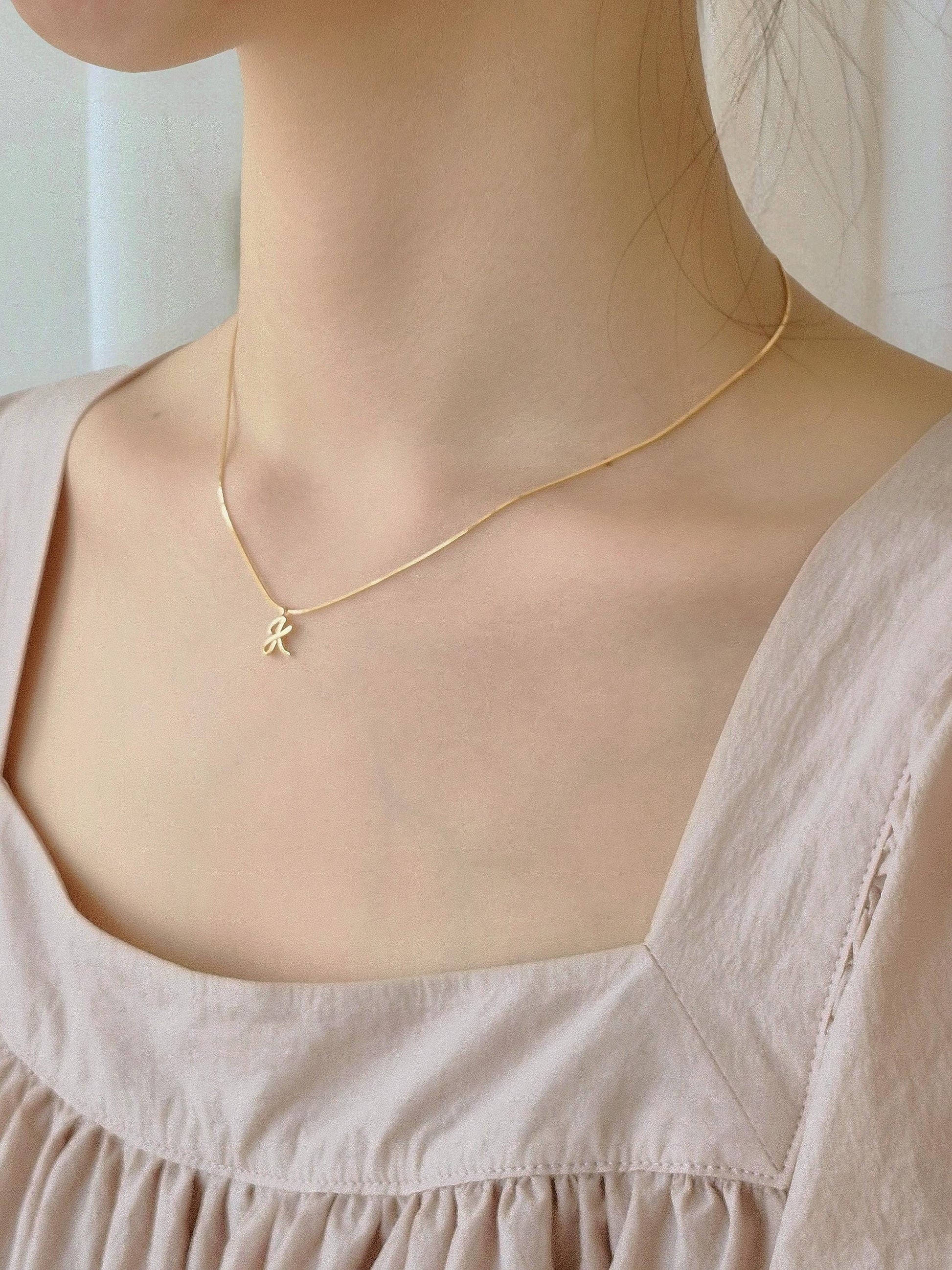 Gold Snake Chain Initial Necklace – Sterling Silver. initial necklace. italy snake chain necklace. dainty letter necklace.