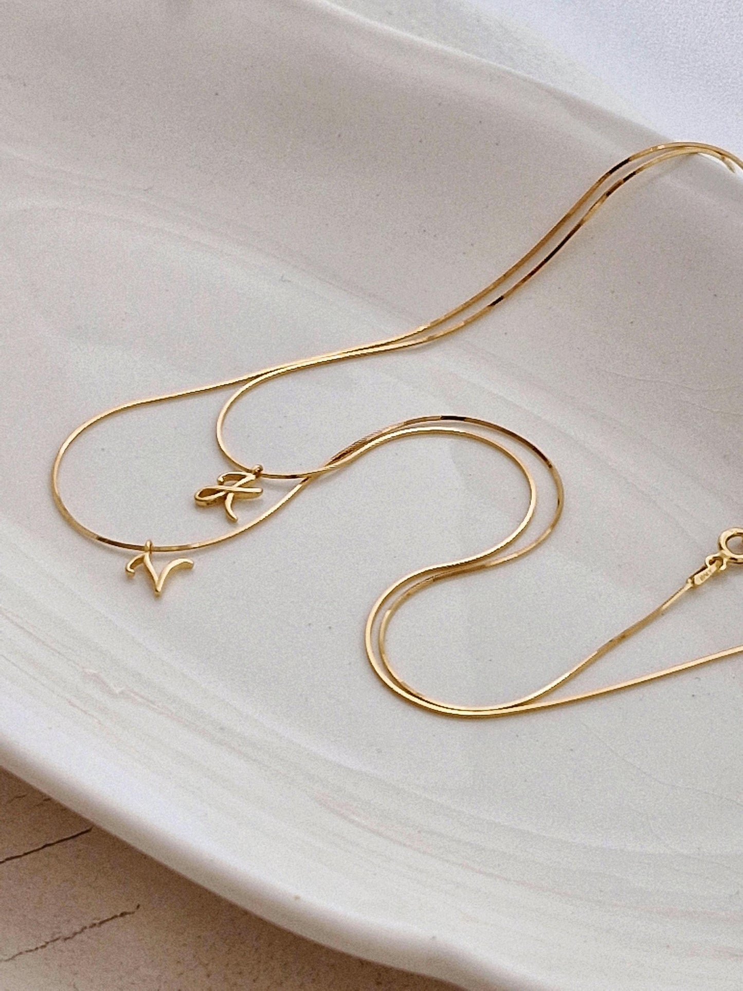 Gold Snake Chain Initial Necklace – Sterling Silver. initial necklace. italy snake chain necklace. dainty letter necklace.