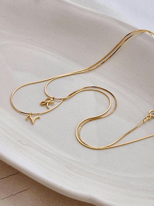 Gold Snake Chain Initial Necklace – Sterling Silver. initial necklace. italy snake chain necklace. dainty letter necklace.