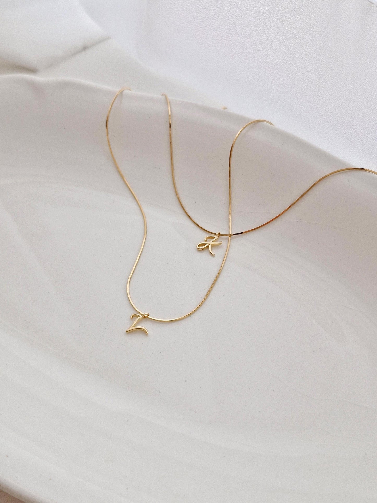 Gold Snake Chain Initial Necklace – Sterling Silver. initial necklace. italy snake chain necklace. dainty letter necklace.