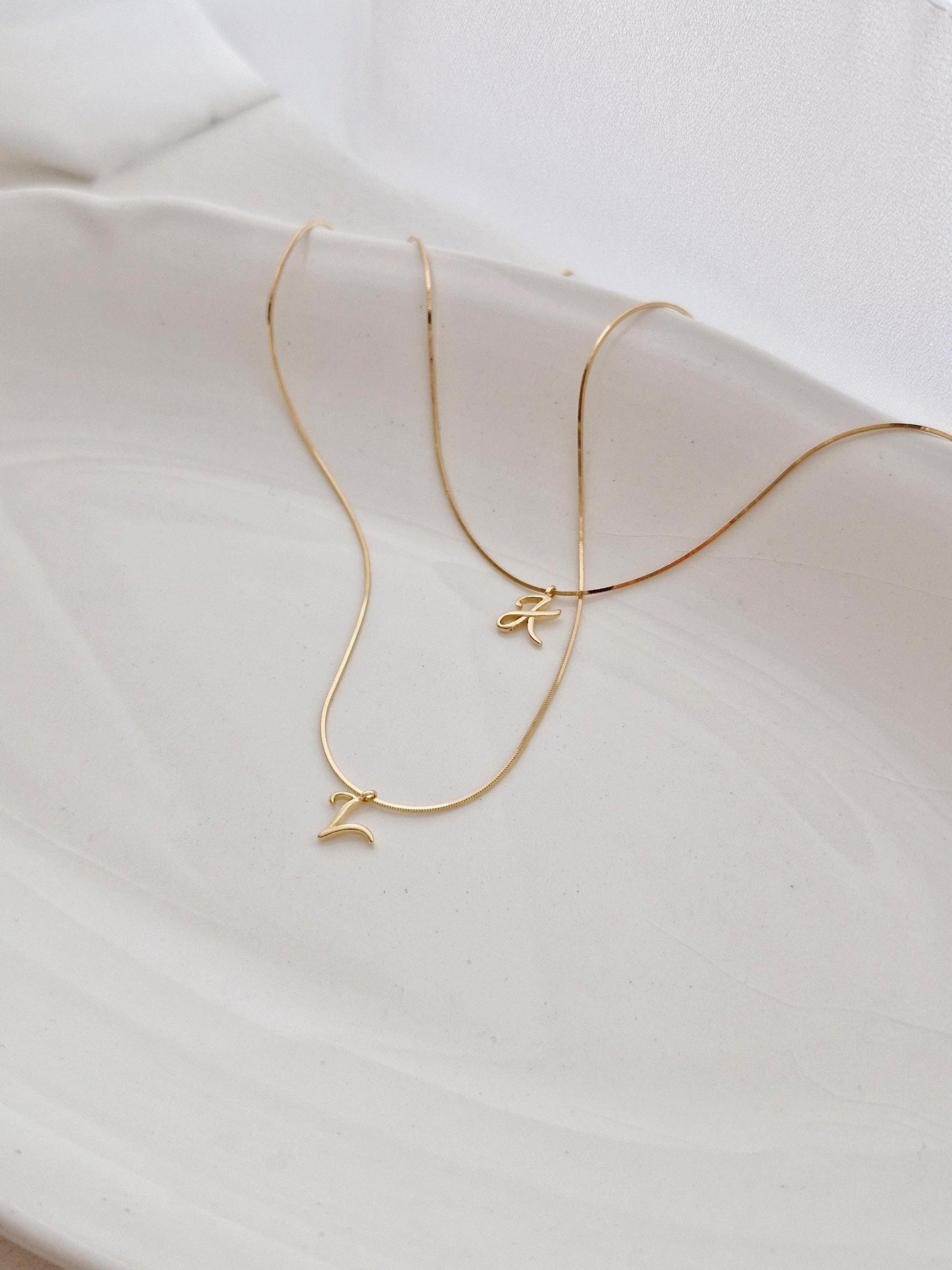 Gold Snake Chain Initial Necklace – Sterling Silver. initial necklace. italy snake chain necklace. dainty letter necklace.