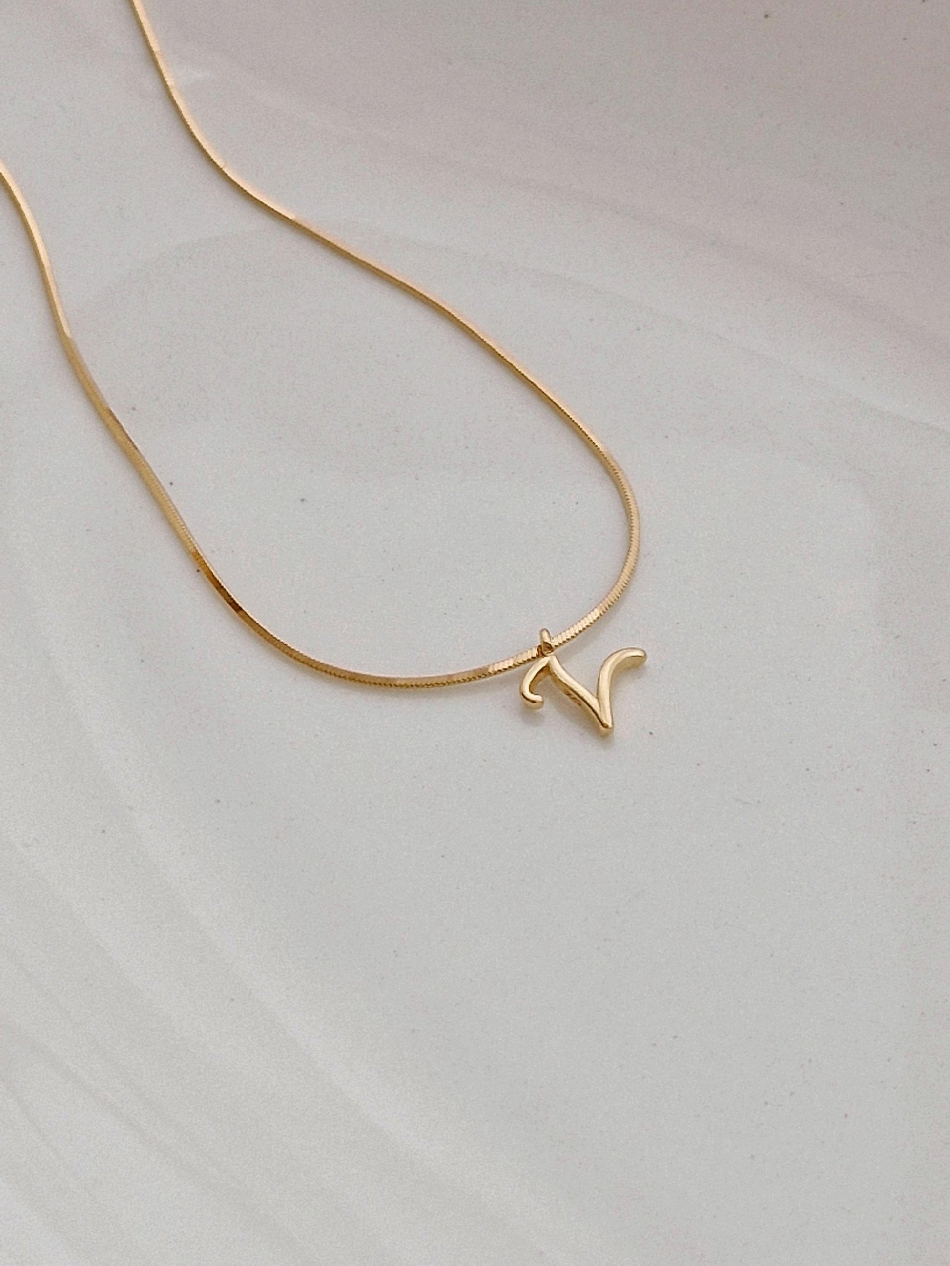 Gold Snake Chain Initial Necklace – Sterling Silver. initial necklace. italy snake chain necklace. dainty letter necklace.