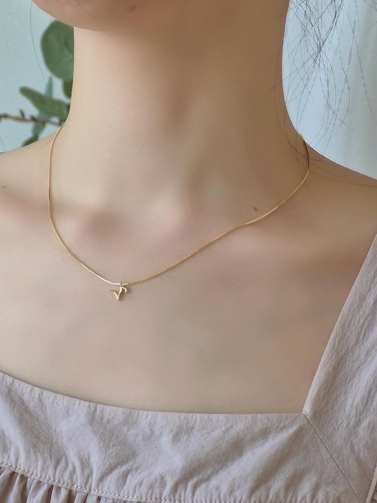 Gold Snake Chain Initial Necklace – Sterling Silver. initial necklace. italy snake chain necklace. dainty letter necklace.