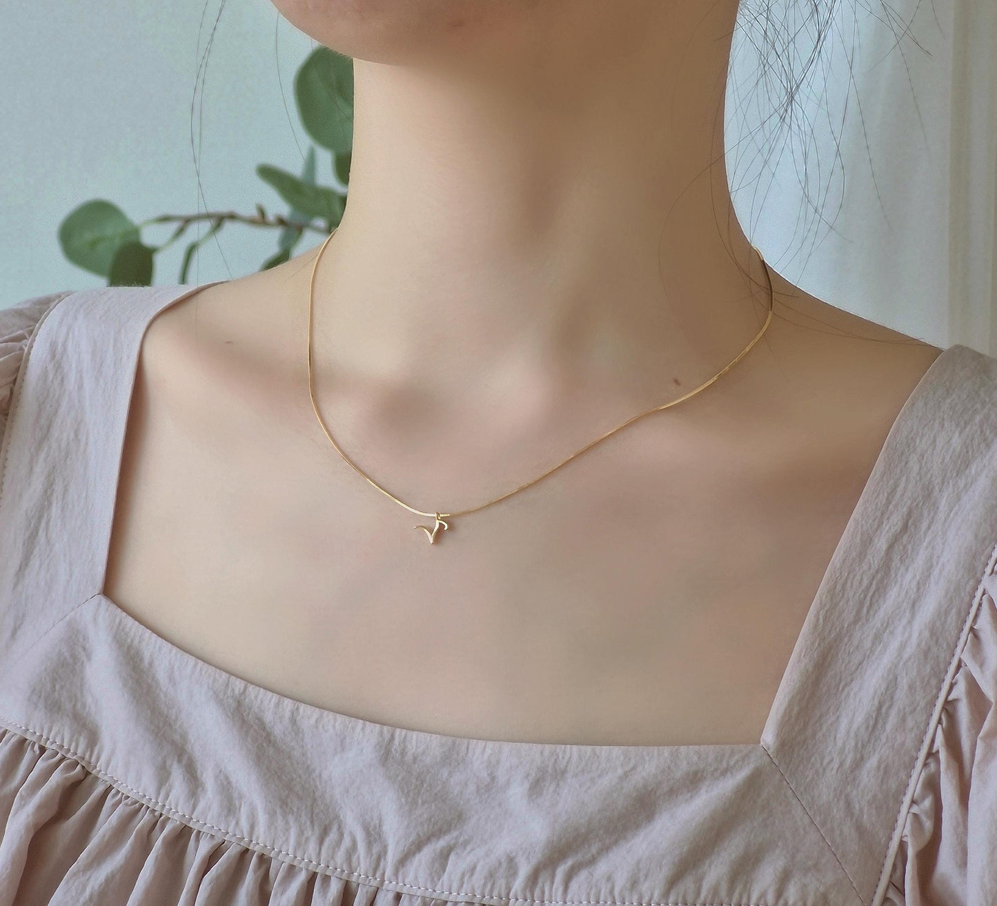 Gold Snake Chain Initial Necklace – Sterling Silver. initial necklace. italy snake chain necklace. dainty letter necklace.