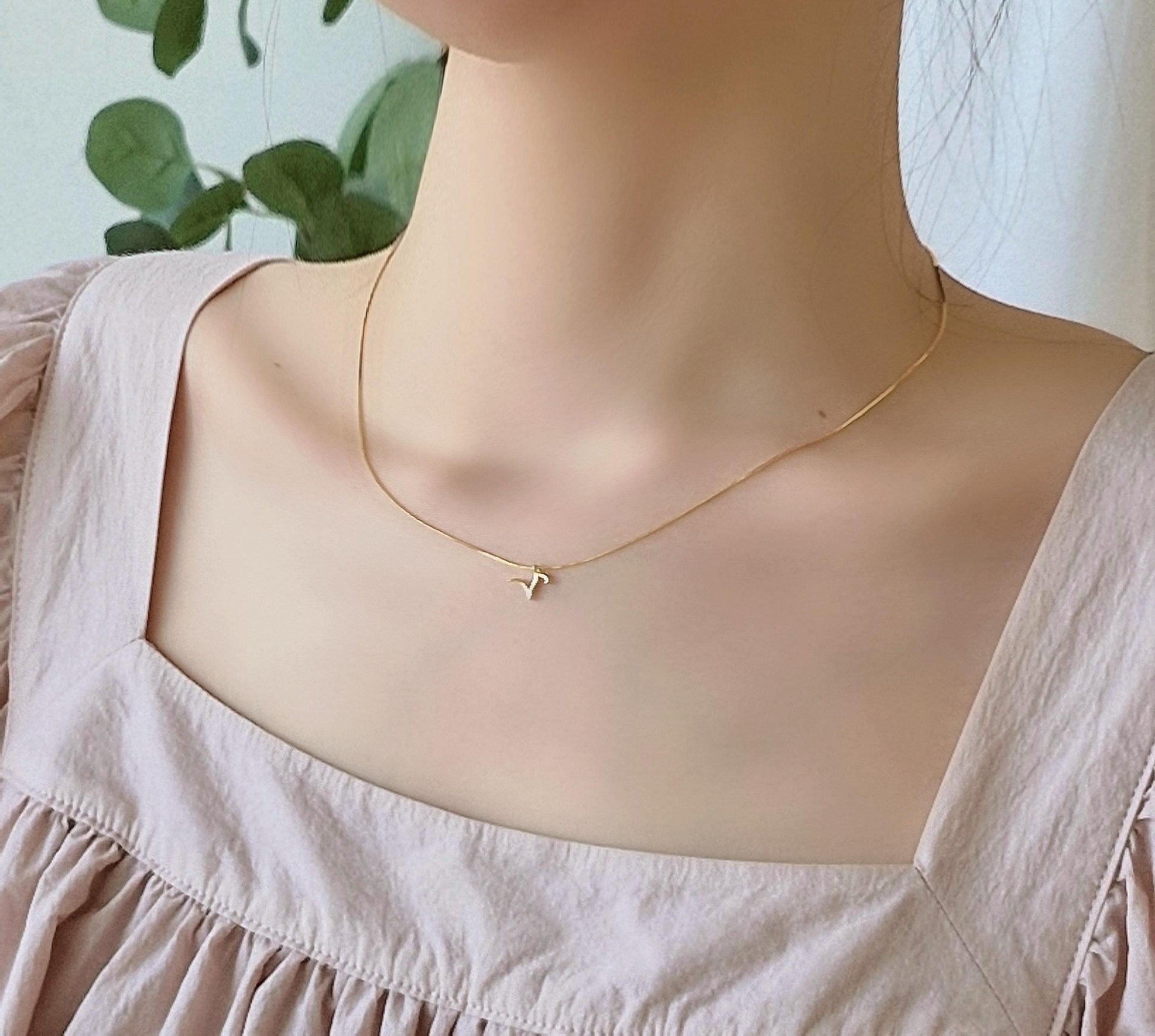 Gold Snake Chain Initial Necklace – Sterling Silver. initial necklace. italy snake chain necklace. dainty letter necklace.