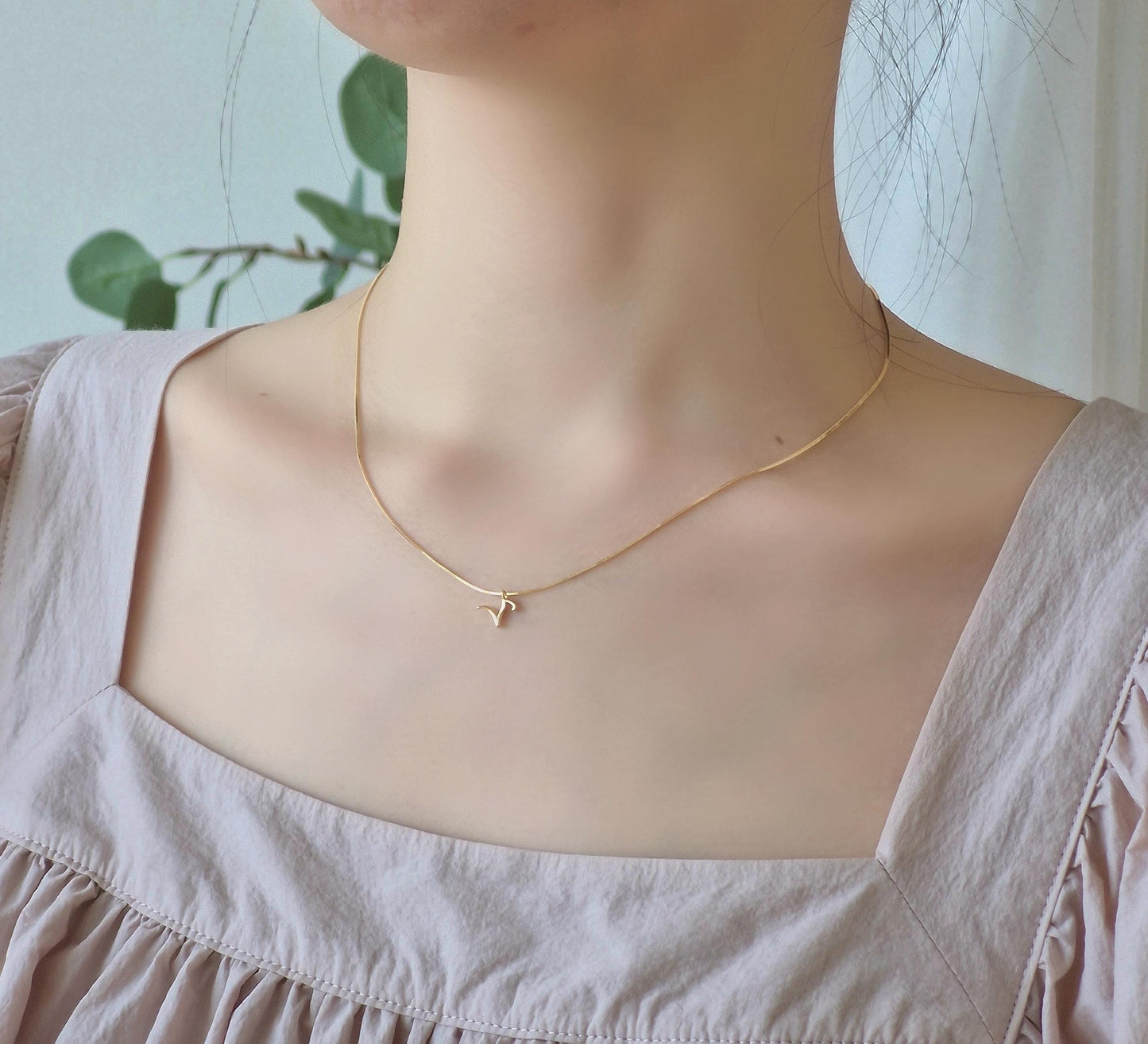 Gold Snake Chain Initial Necklace – Sterling Silver. initial necklace. italy snake chain necklace. dainty letter necklace.