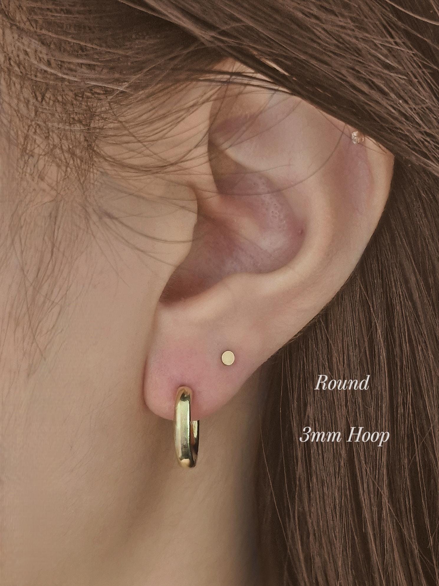 Heart Star moon Round 14k solid gold screwball piercing. screwball stud. Tiny piercing.
