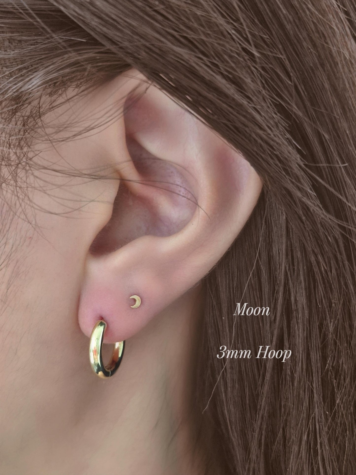 Heart Star moon Round 14k solid gold screwball piercing. screwball stud. Tiny piercing.