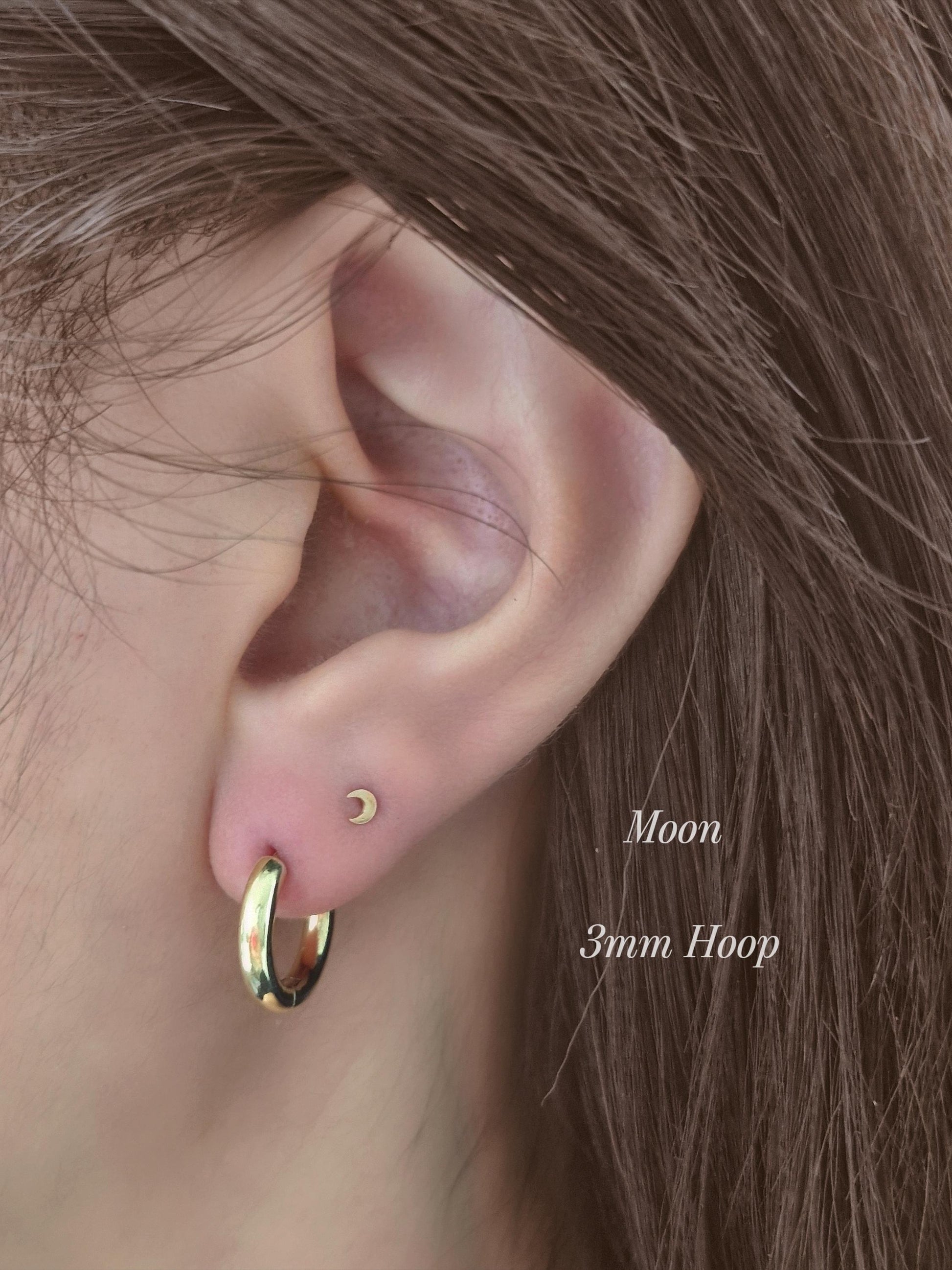 Heart Star moon Round 14k solid gold screwball piercing. screwball stud. Tiny piercing.
