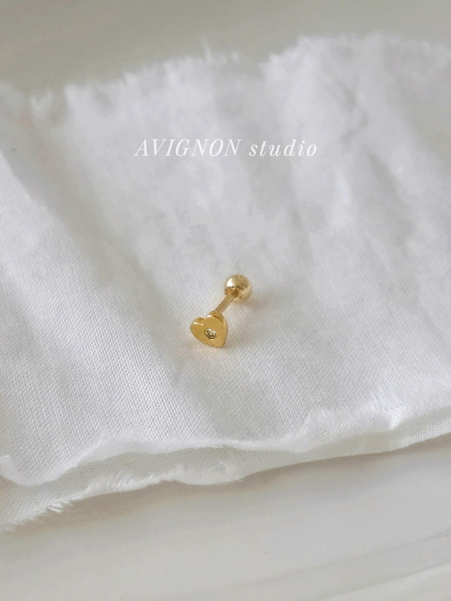 Heart cubic piercing screw back earring. Sterling silver 925 gold filled. 20G