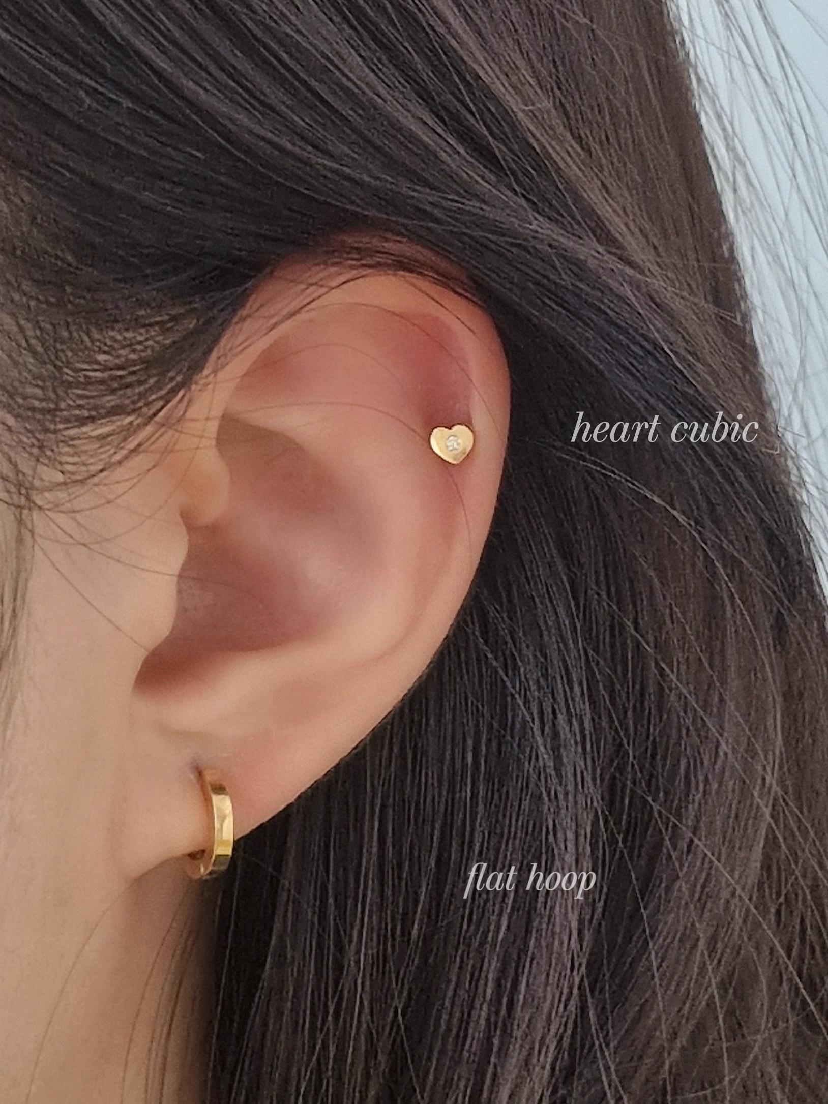 Heart cubic piercing screw back earring. Sterling silver 925 gold filled. 20G