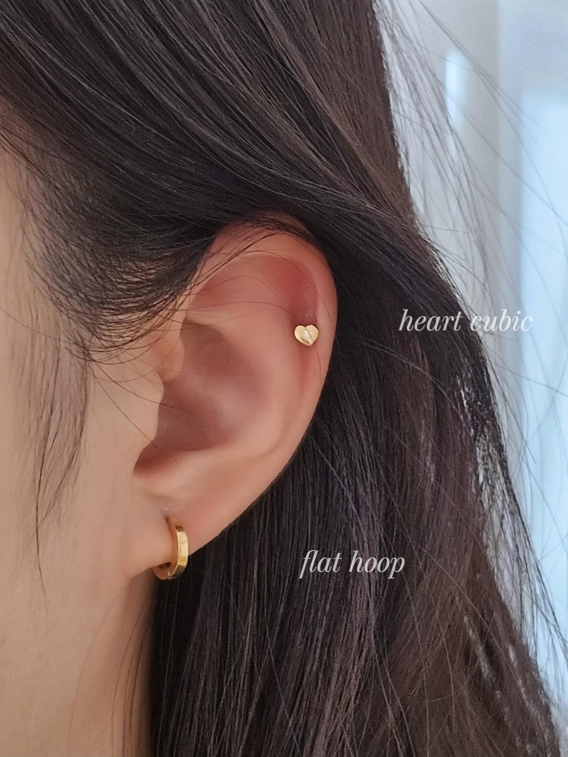 Heart cubic piercing screw back earring. Sterling silver 925 gold filled. 20G