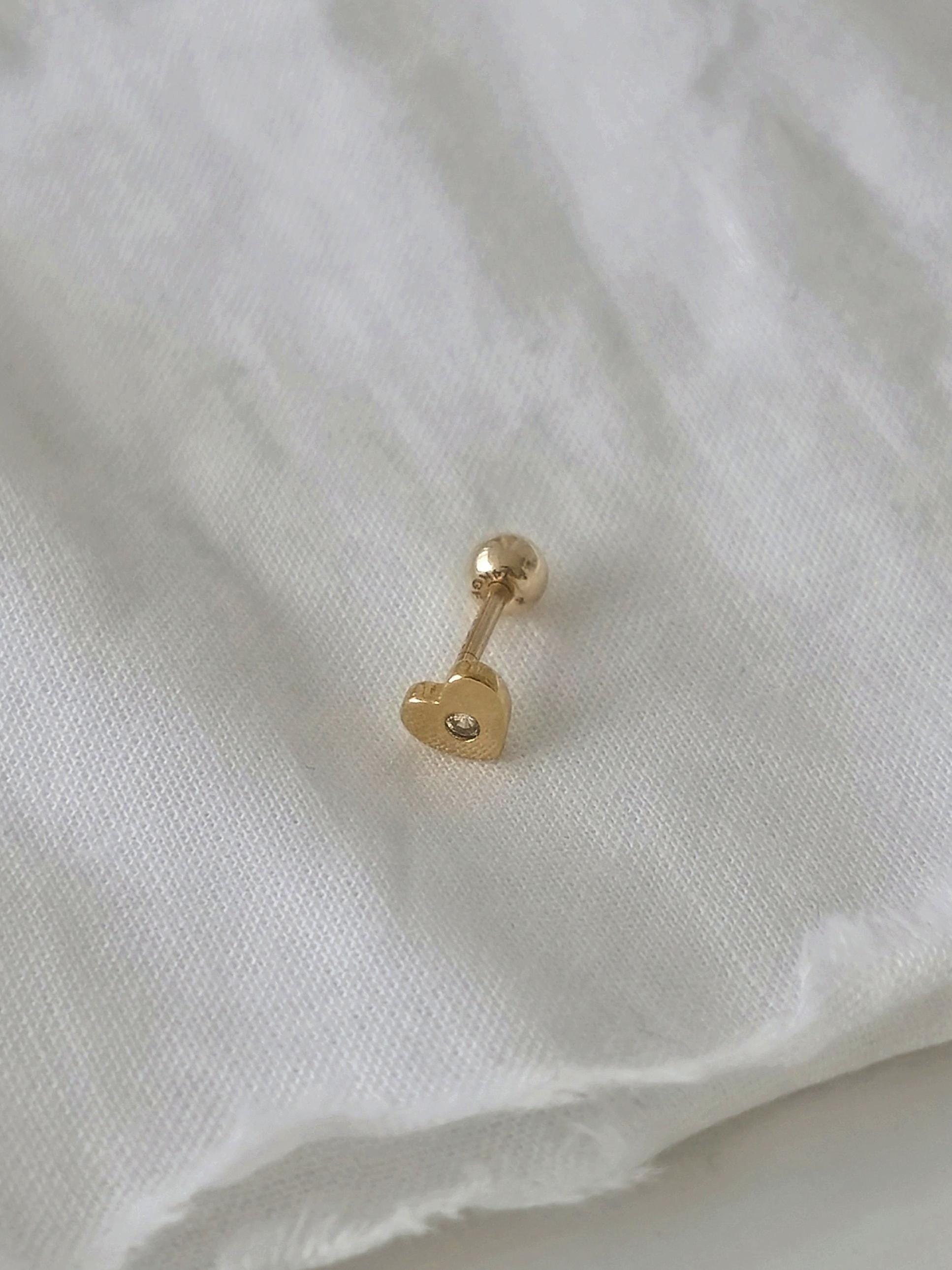 Heart cubic piercing screw back earring. Sterling silver 925 gold filled. 20G