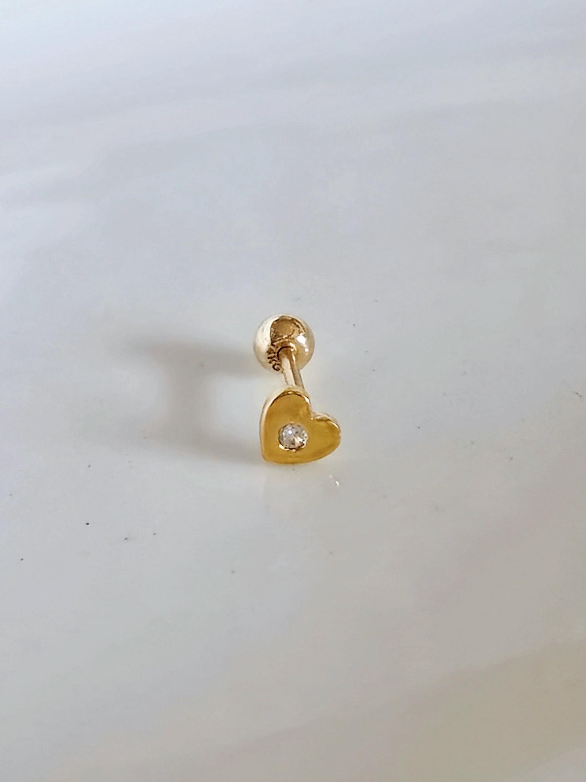 Heart cubic piercing screw back earring. Sterling silver 925 gold filled. 20G