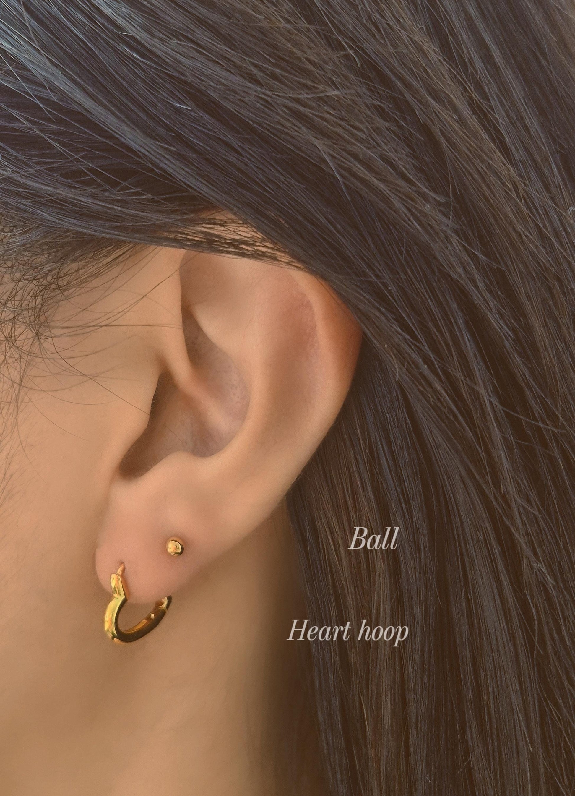 Heart hoop huggie earrings sterling silver 925.