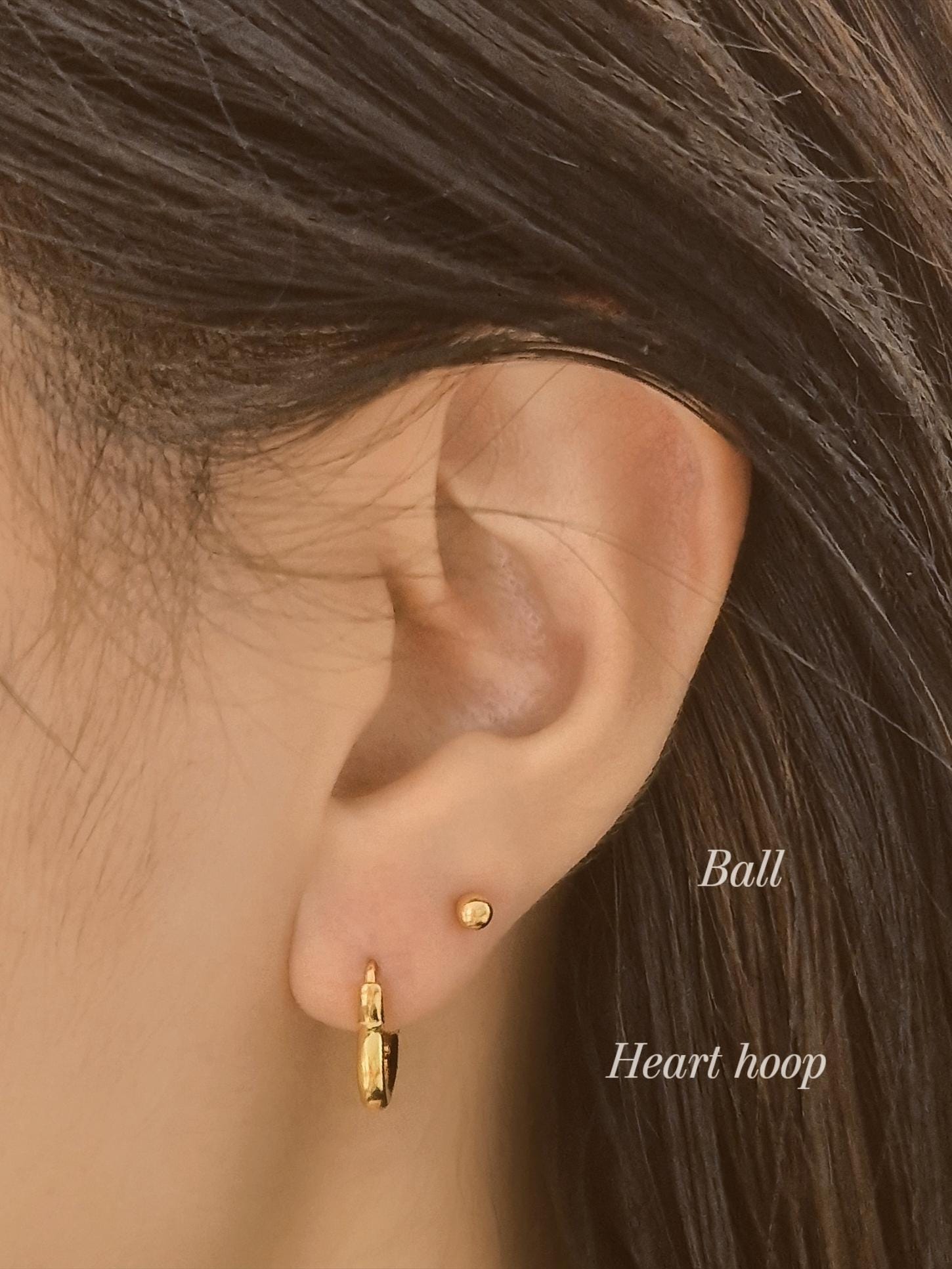 Heart hoop huggie earrings sterling silver 925.