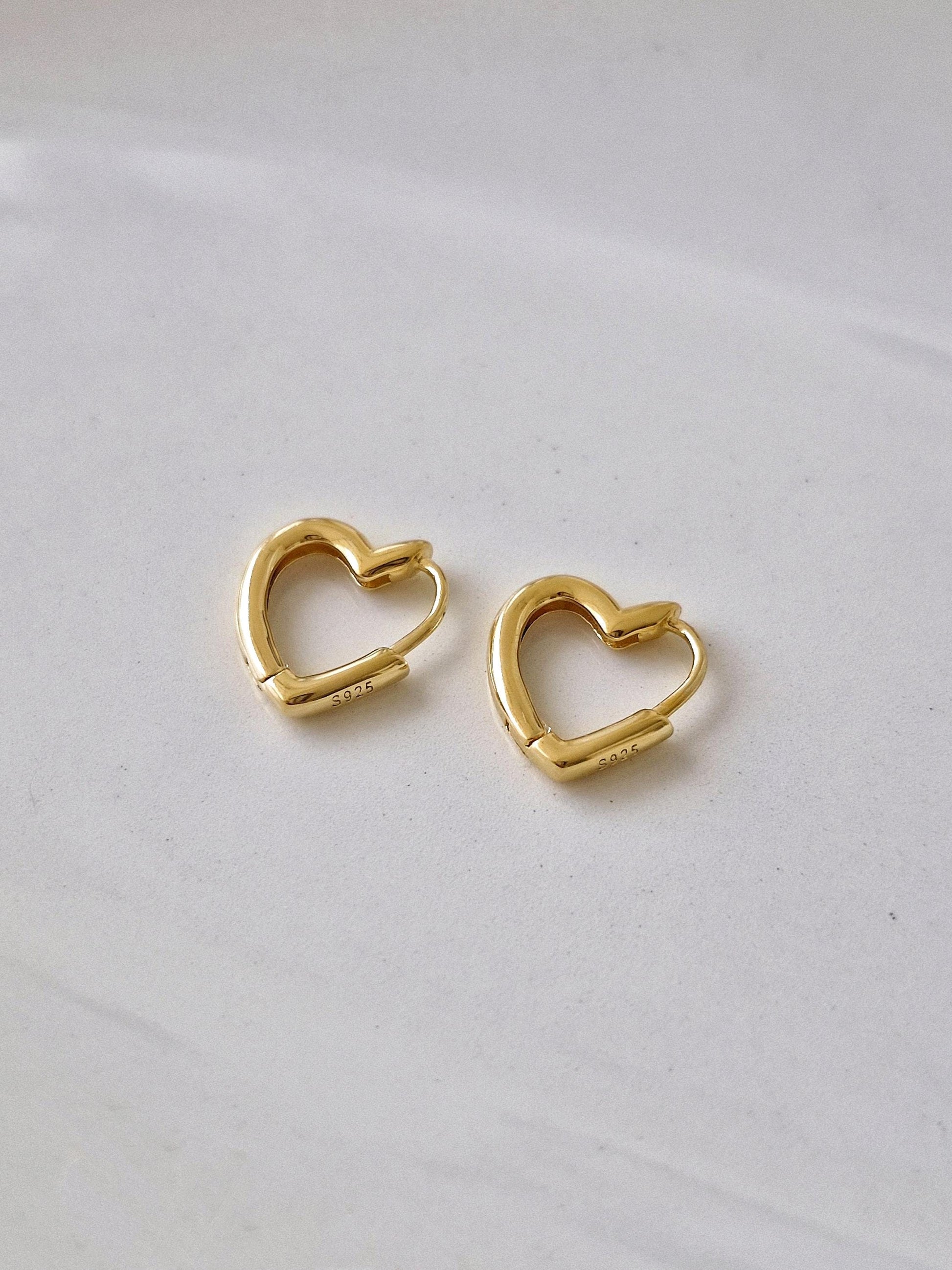 Heart hoop huggie earrings sterling silver 925.