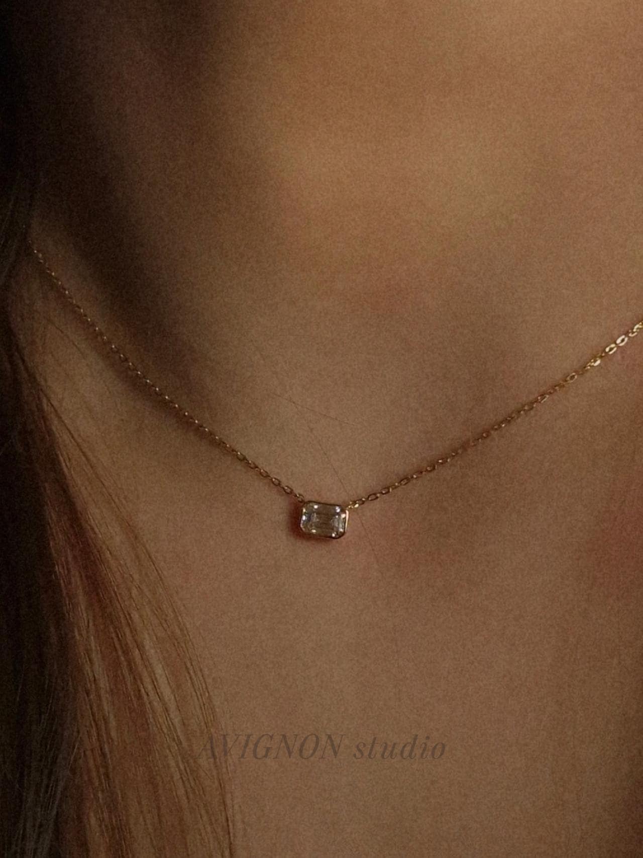 14K solid Gold Emerald Cut Lab Diamond Necklace 0.5ct – Dainty Solitaire Pendant, Minimalist Fine Jewelry Gift.