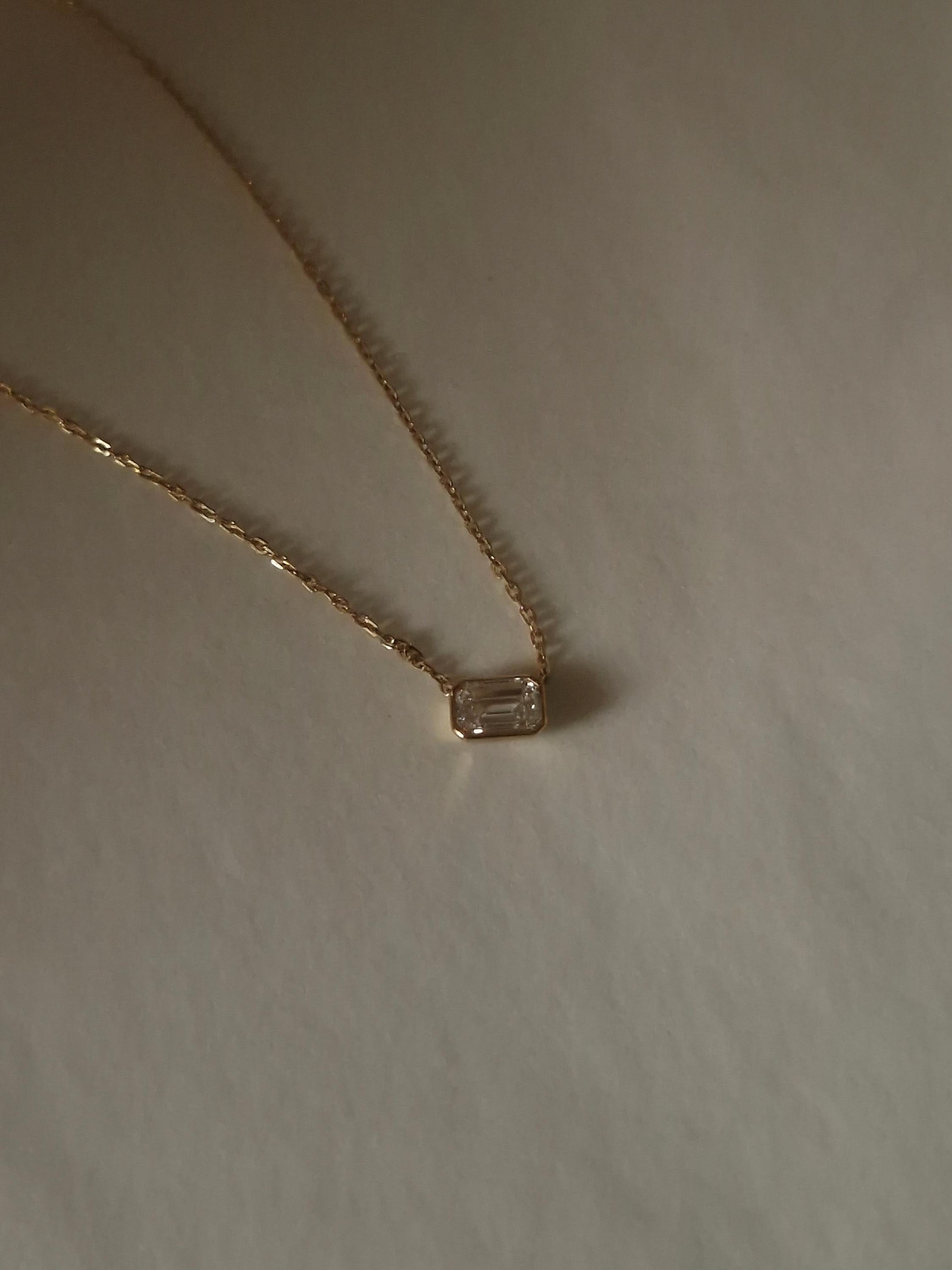 14K solid Gold Emerald Cut Lab Diamond Necklace 0.5ct – Dainty Solitaire Pendant, Minimalist Fine Jewelry Gift.