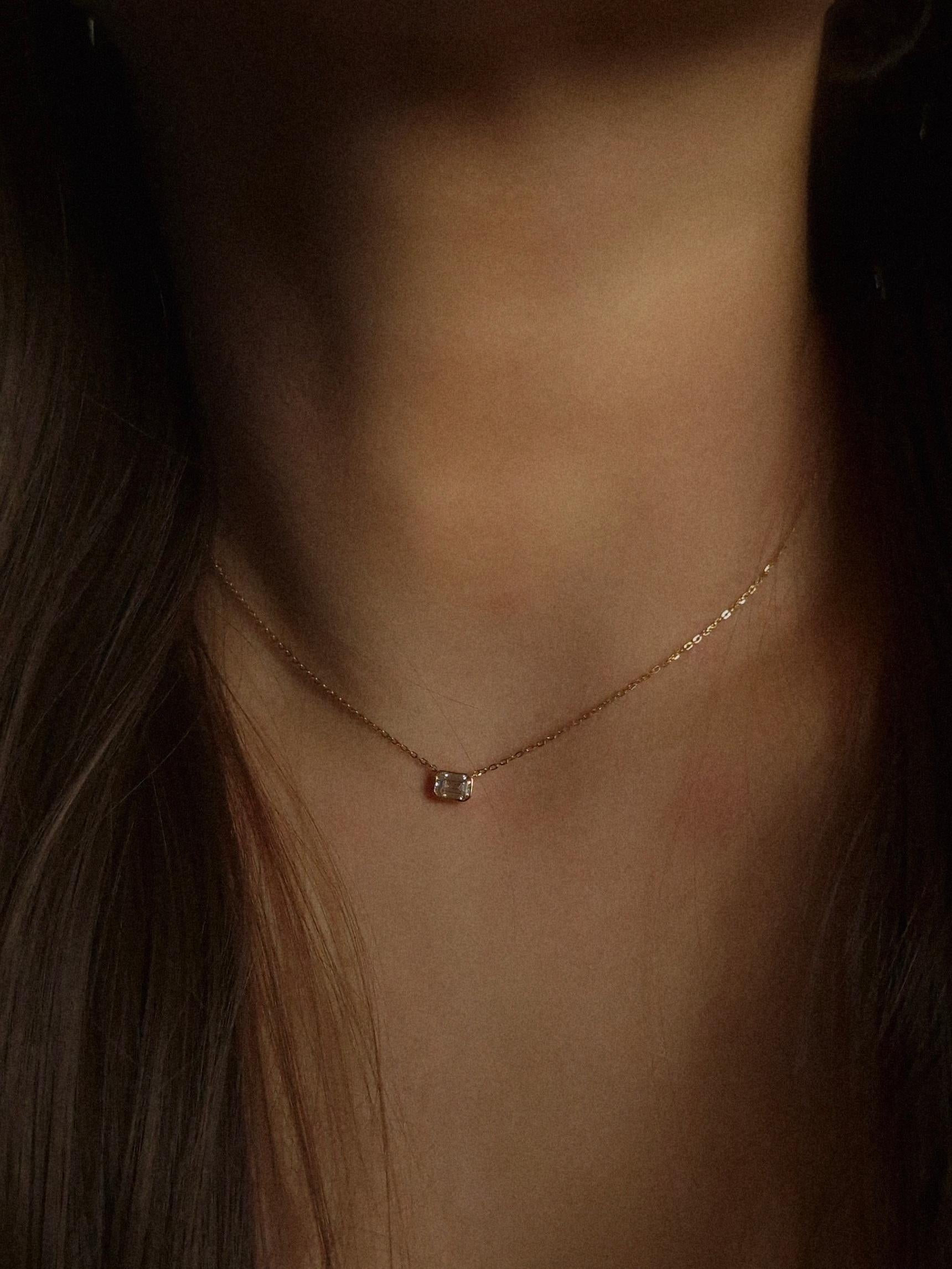 14K solid Gold Emerald Cut Lab Diamond Necklace 0.5ct – Dainty Solitaire Pendant, Minimalist Fine Jewelry Gift.