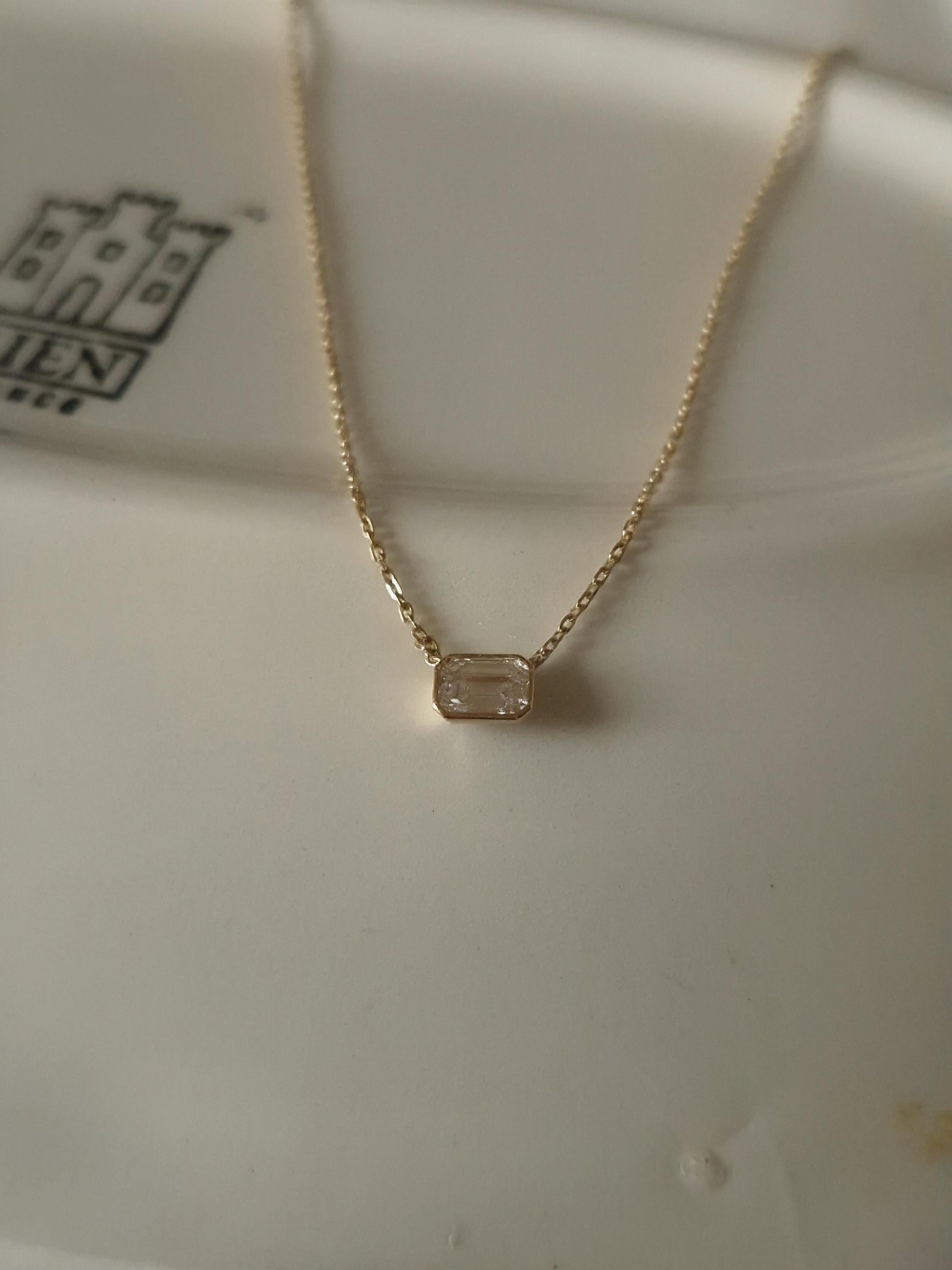 14K solid Gold Emerald Cut Lab Diamond Necklace 0.5ct – Dainty Solitaire Pendant, Minimalist Fine Jewelry Gift.