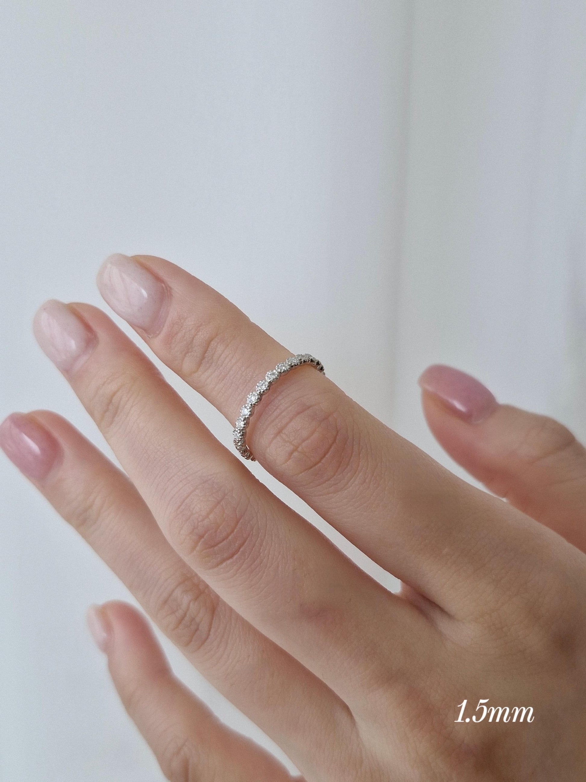 Lab diamond pave ring. Micro lab diamond full eternity ring. Diamond sterling silver ring.